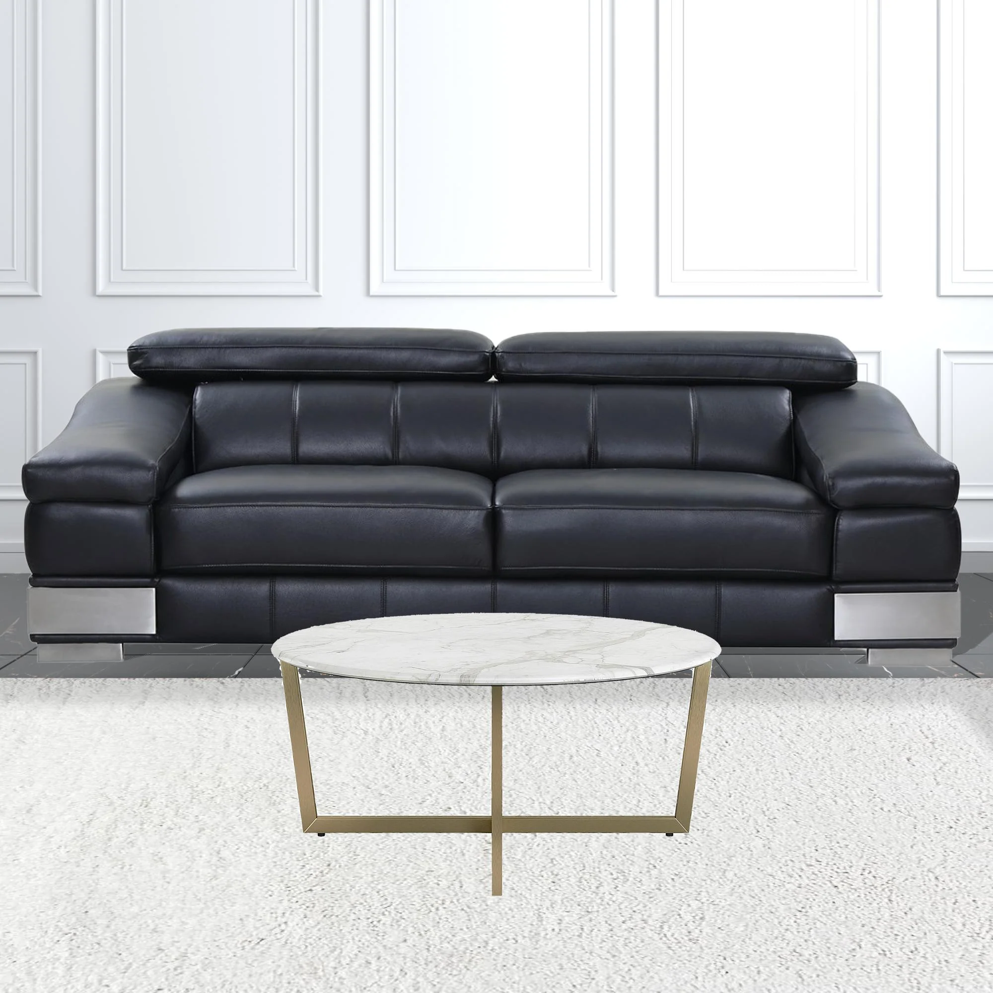 White on Gold Faux Marble Round Coffee Table By Homeroots - Image 4