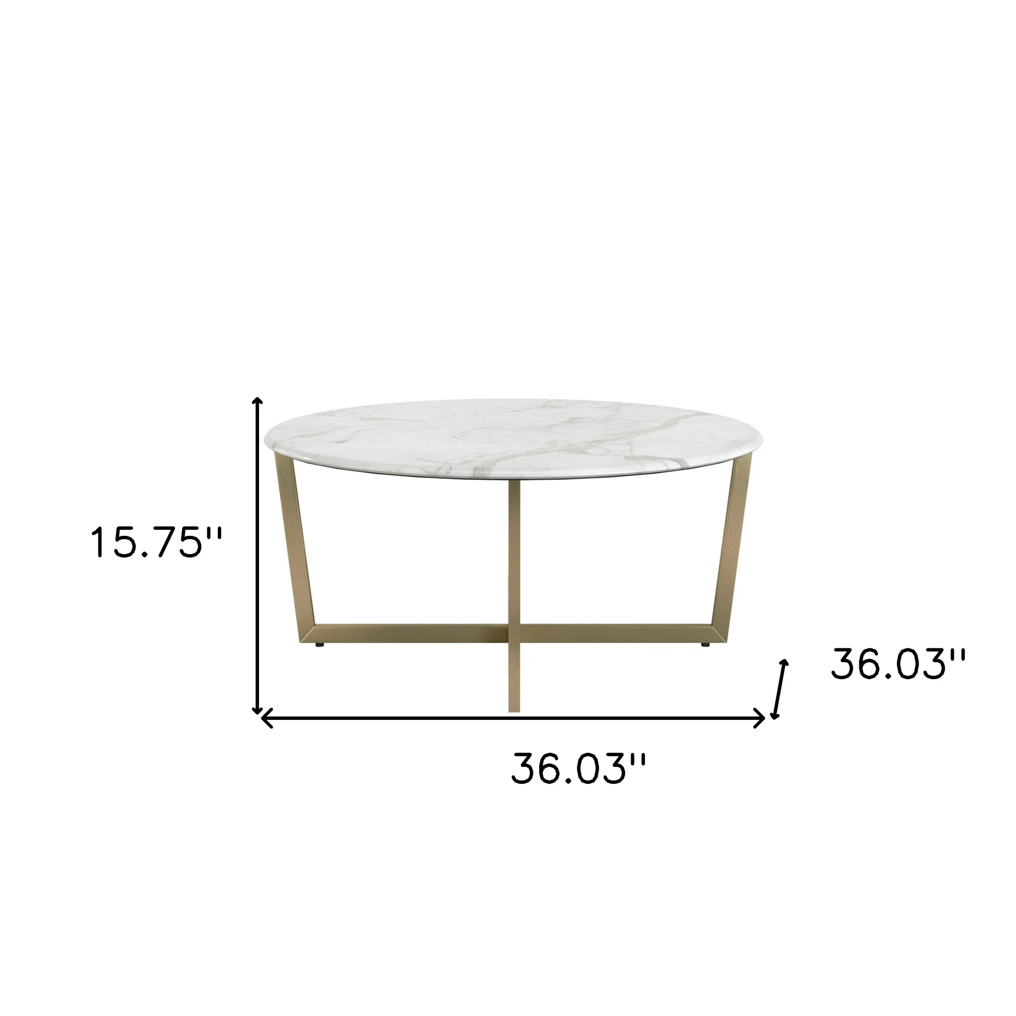 White on Gold Faux Marble Round Coffee Table By Homeroots - Image 5