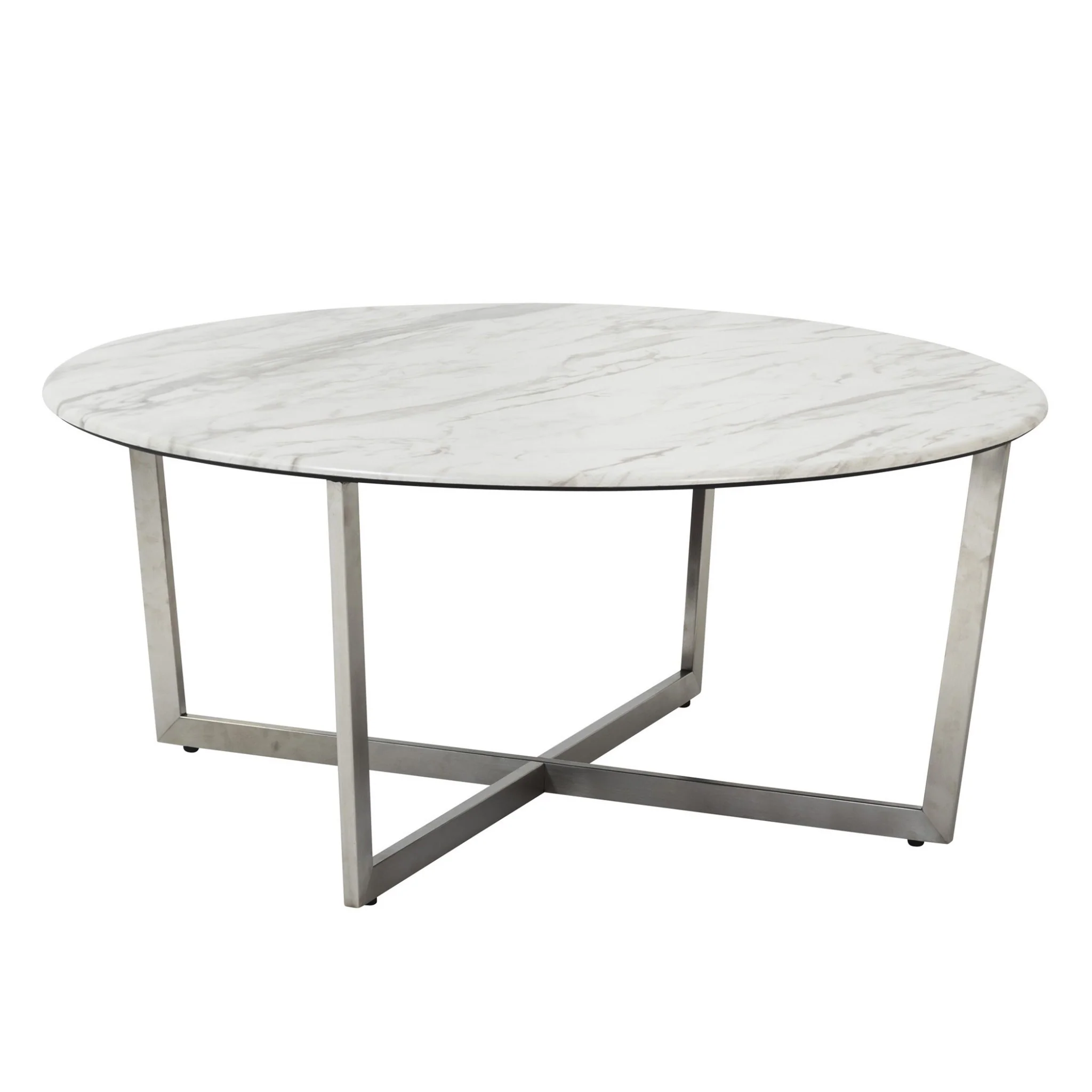 White on Stainless Faux Marble Round Coffee Table By Homeroots - Image 2
