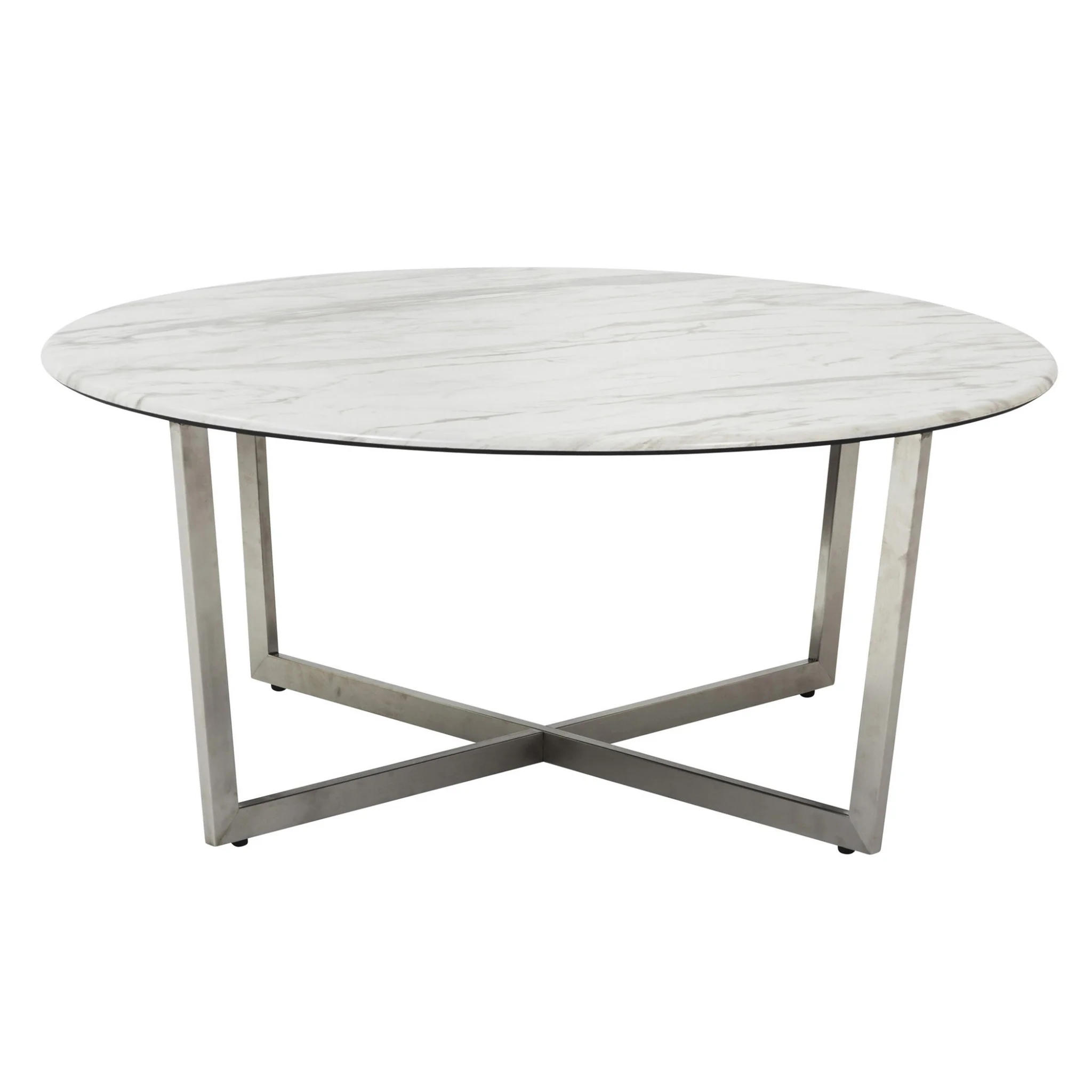 White on Stainless Faux Marble Round Coffee Table By Homeroots - Image 3