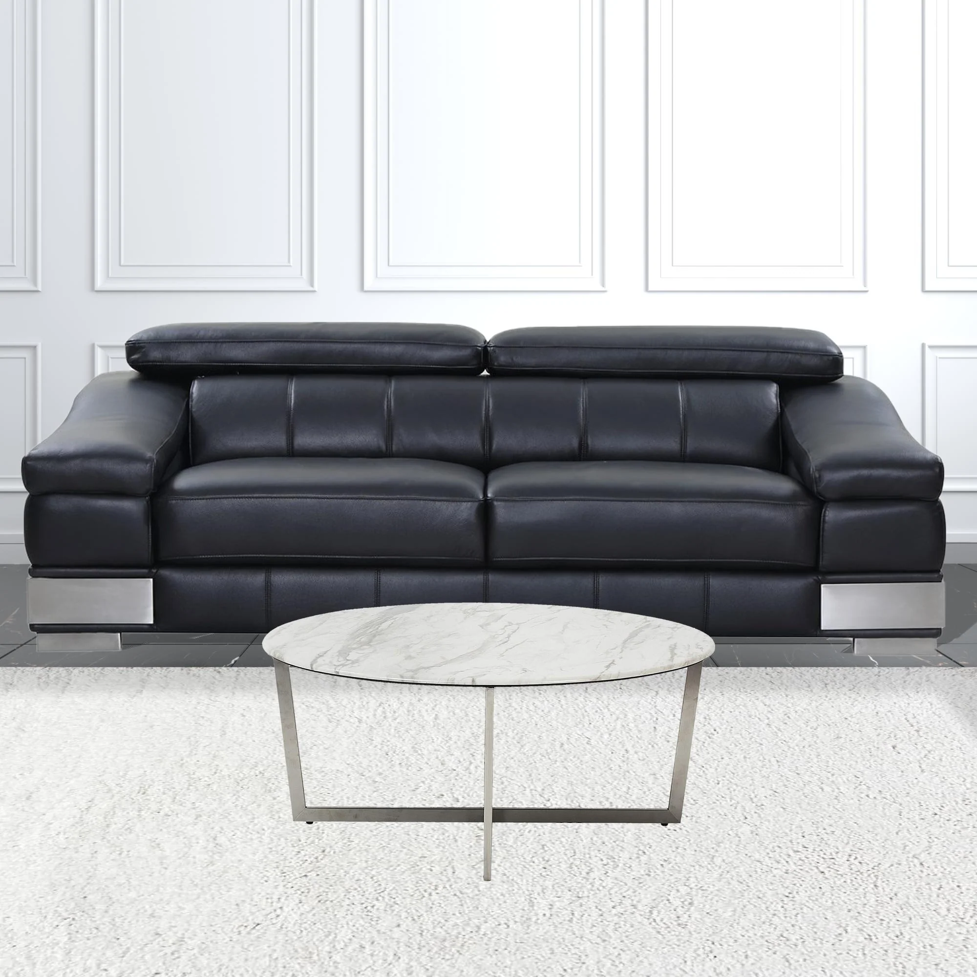 White on Stainless Faux Marble Round Coffee Table By Homeroots - Image 5