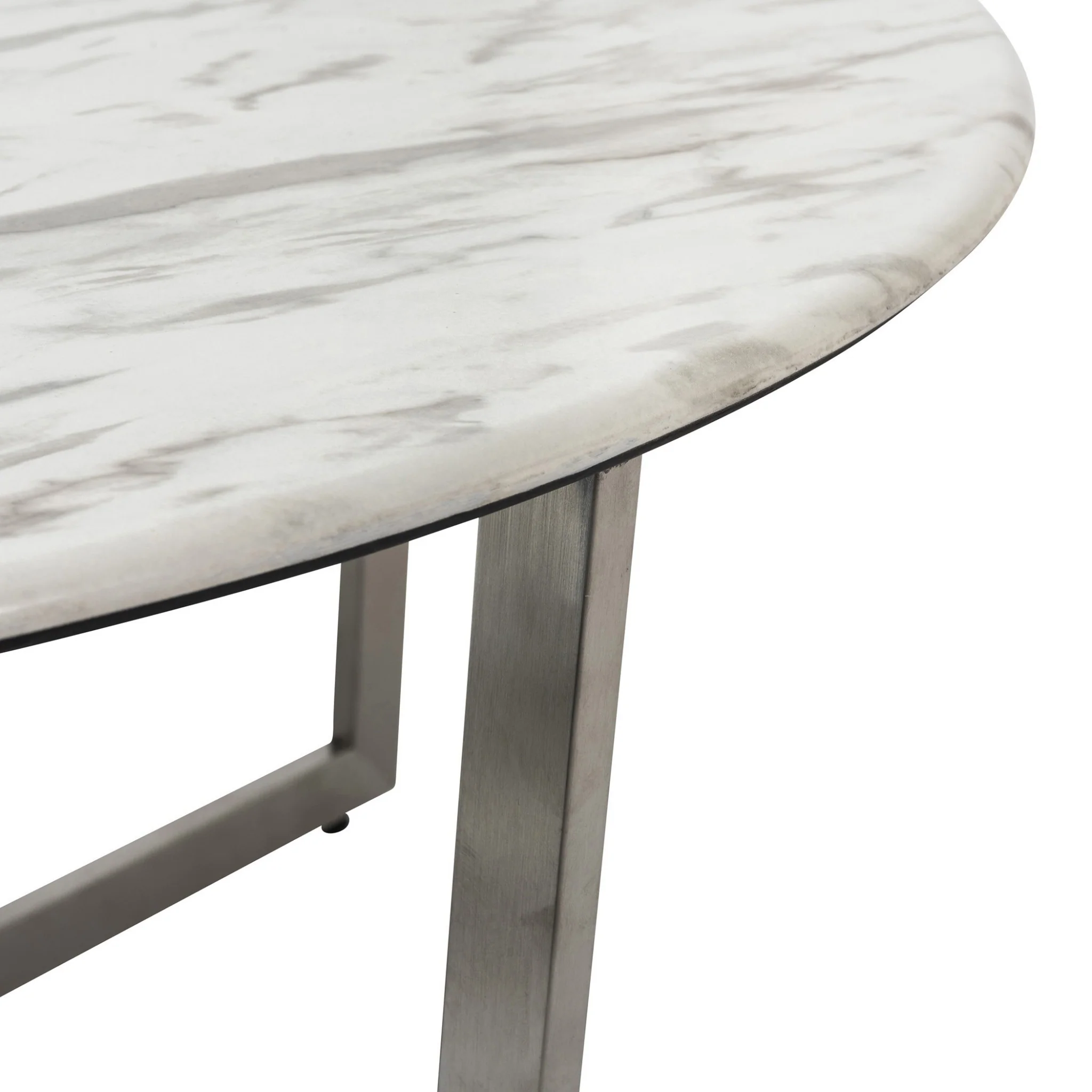 White on Stainless Faux Marble Round Coffee Table By Homeroots - Image 6
