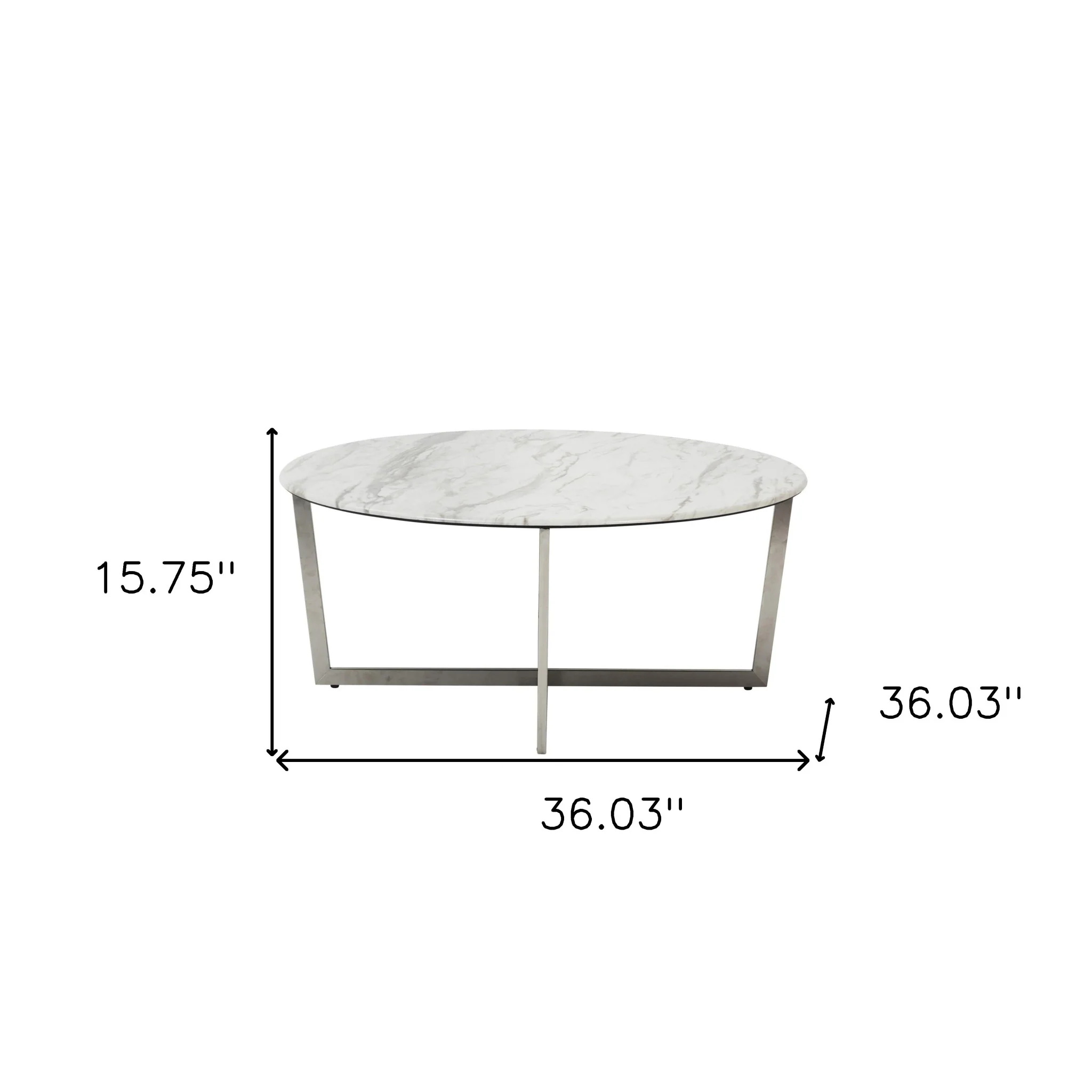 White on Stainless Faux Marble Round Coffee Table By Homeroots - Image 7