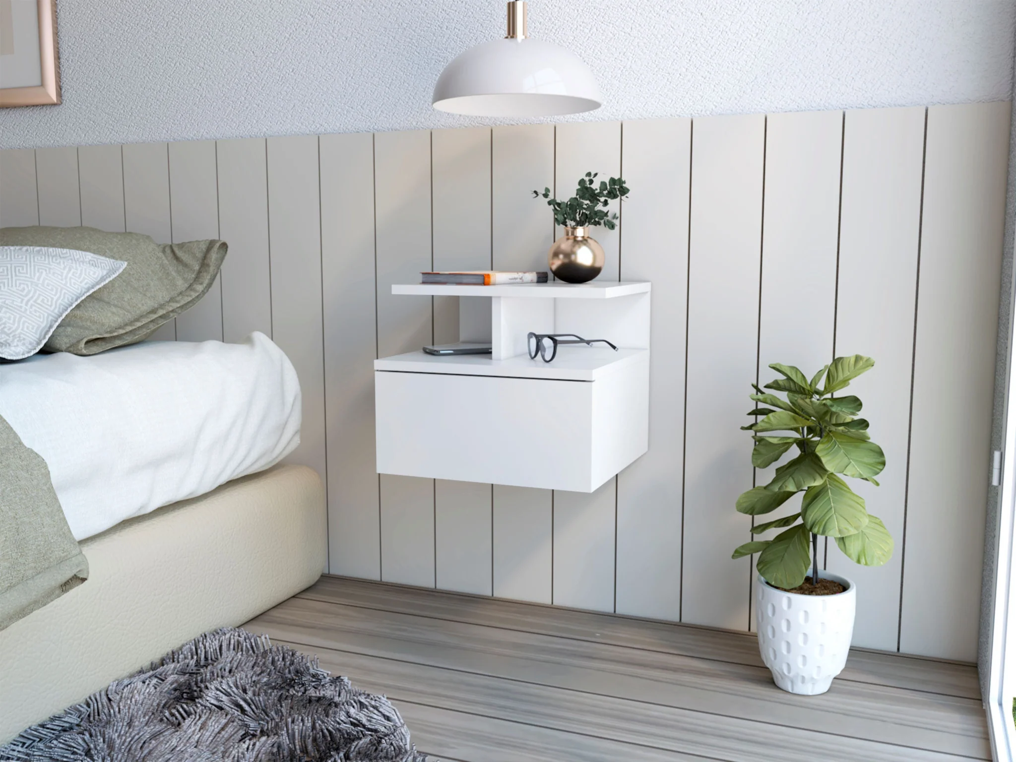 White One Drawer Faux Wood Floating Nightstand By Homeroots - Image 8
