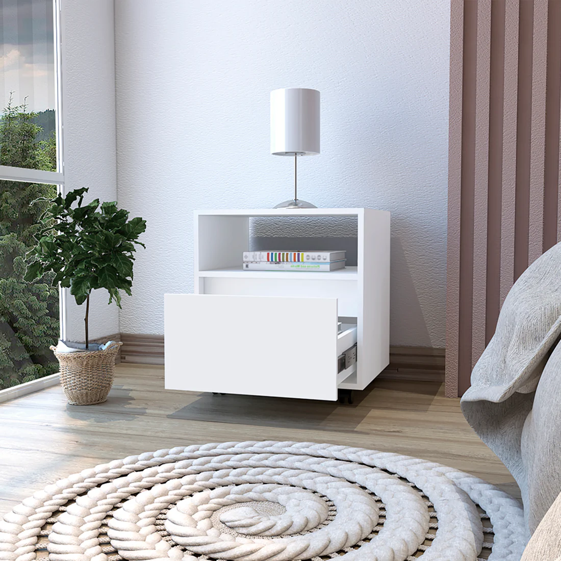 White One Drawer Faux Wood Nightstand By Homeroots - Image 7