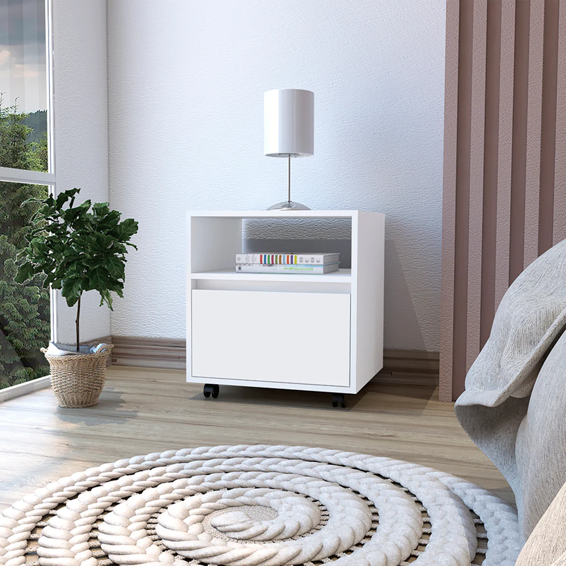 White One Drawer Faux Wood Nightstand By Homeroots - Image 8