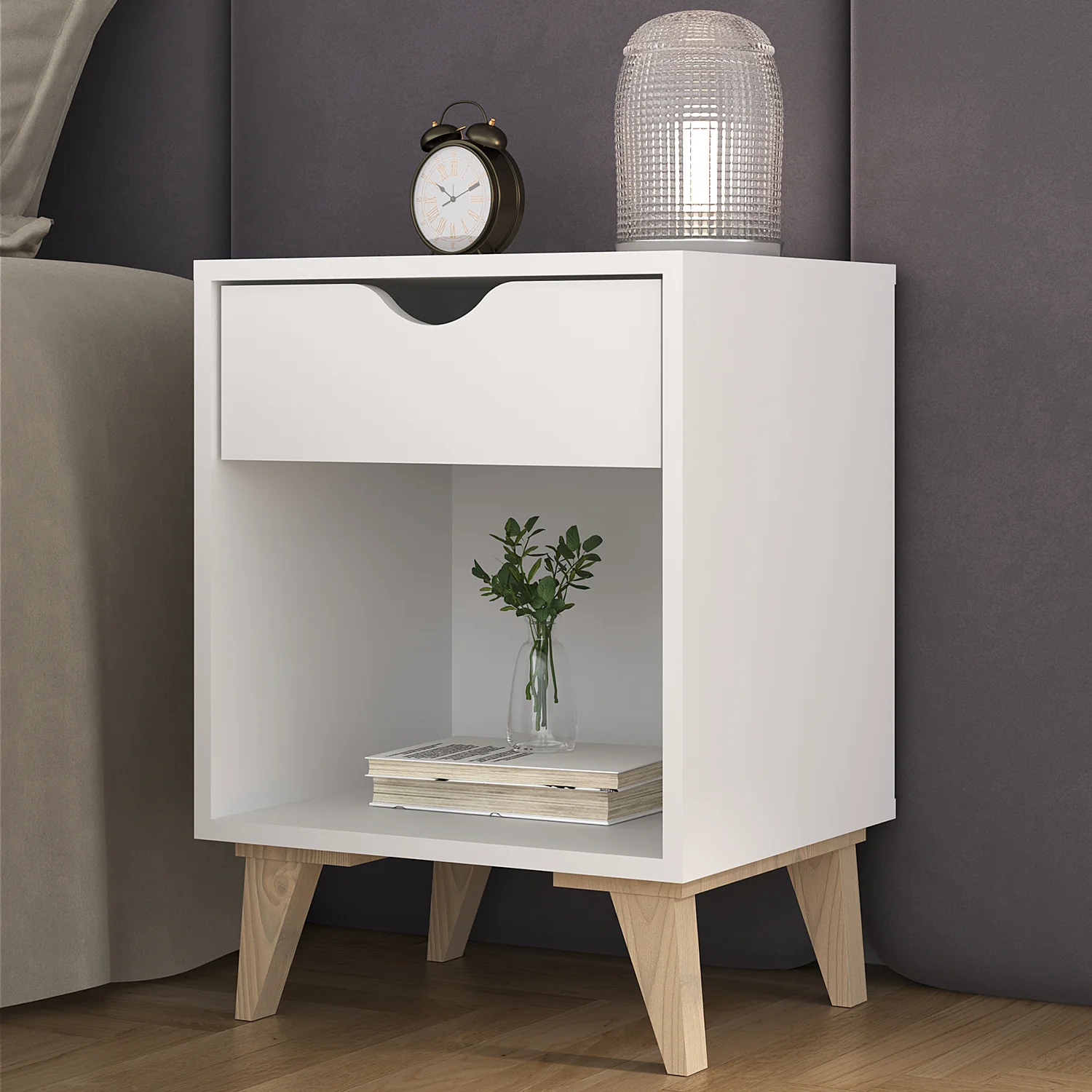 White One Drawer Nightstand By Homeroots - Image 3