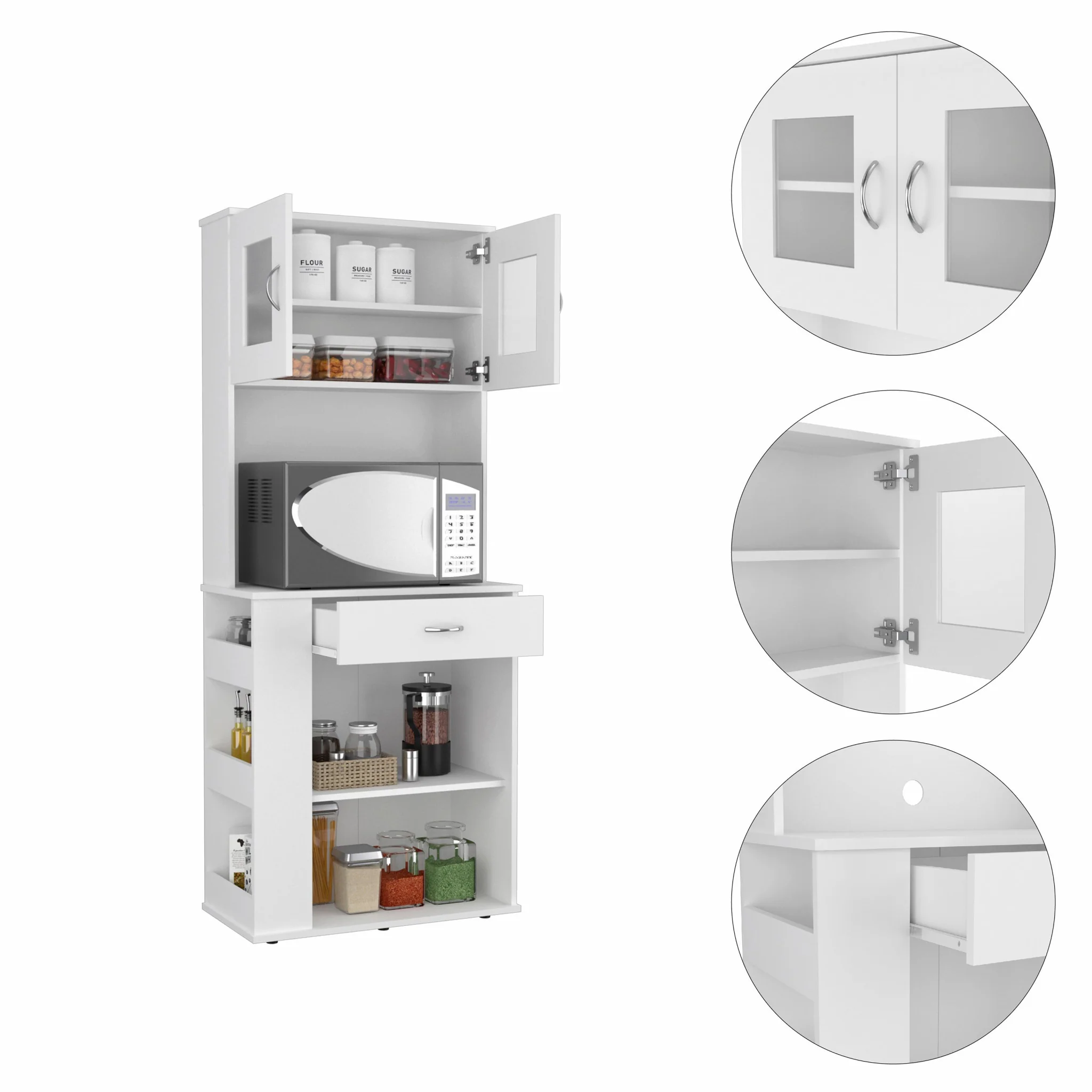 White Pantry Cabinet with Two Door Panels and Side Open Shelves By Homeroots - Image 6