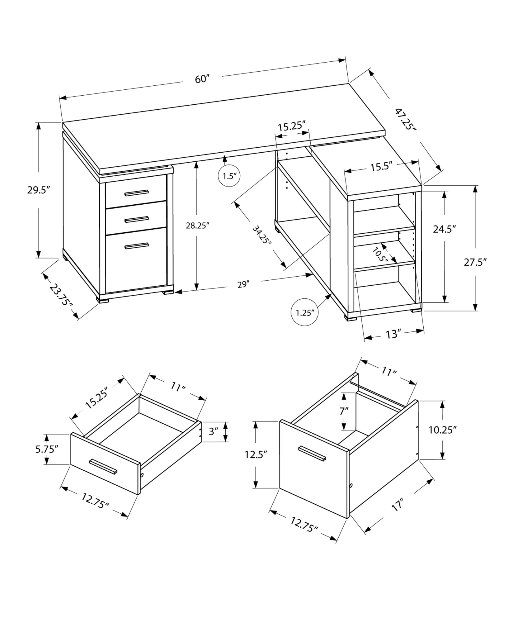 White Particle Board Hollow Core Computer Desk By Homeroots - 333341 - Image 3