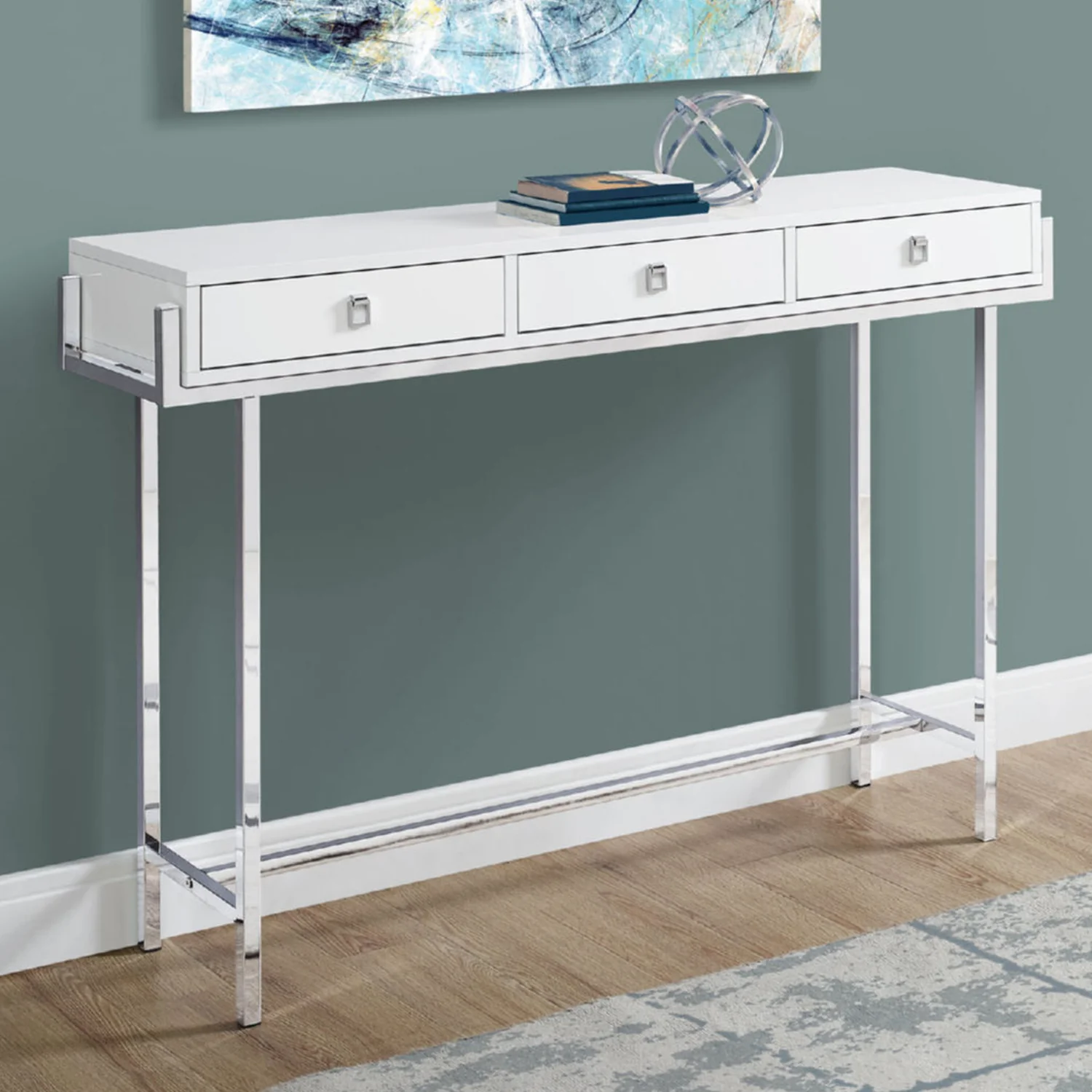 White Particle Board Metal Accent Table By Homeroots - 333154 - Image 5