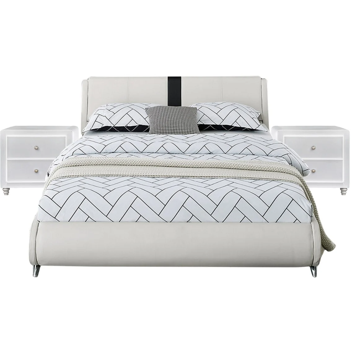 White Platform King Bed With Two Nightstands By Homeroots - 397018 - Image 2