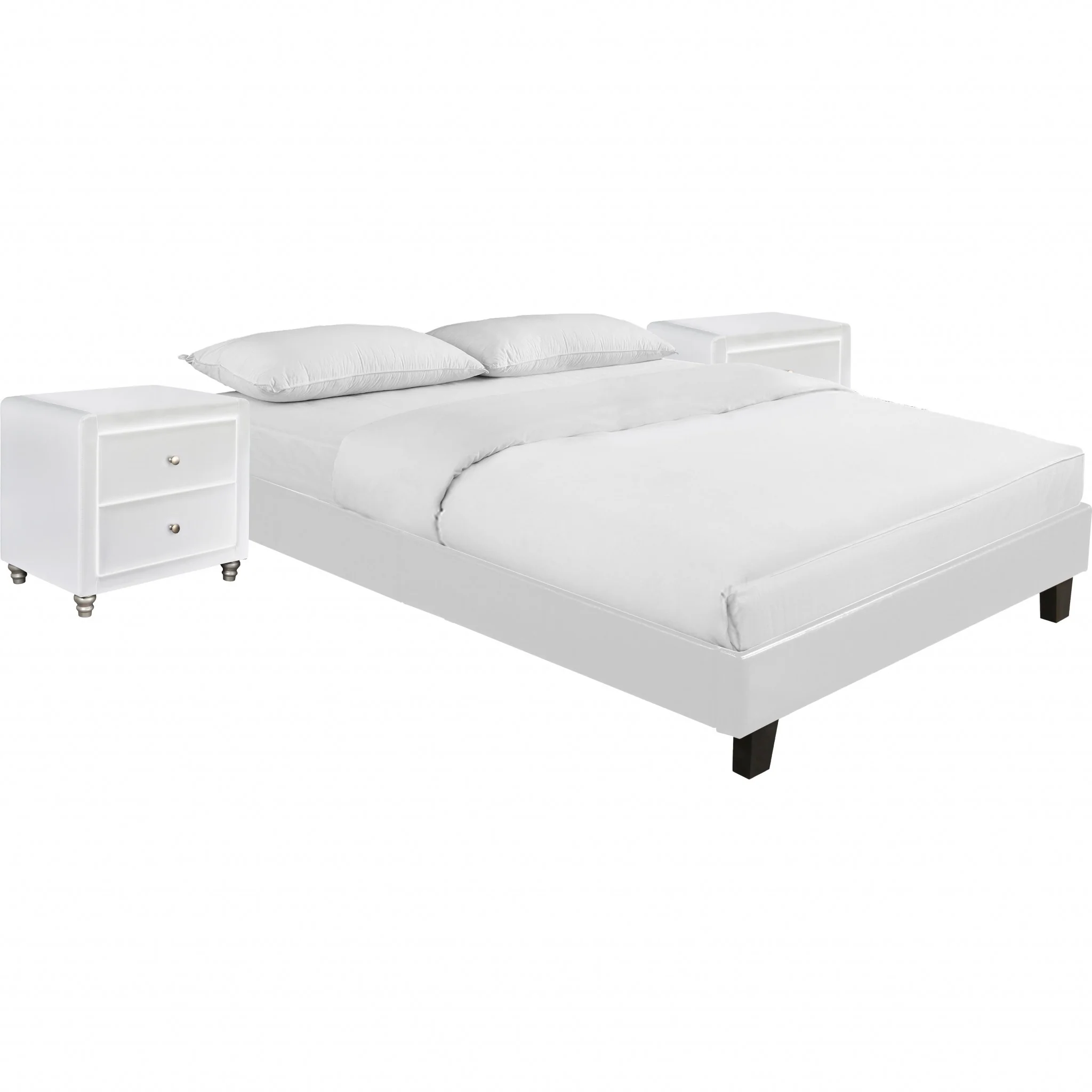 White Platform Queen Bed With Two Nightstands By Homeroots - 397011 - Image 3