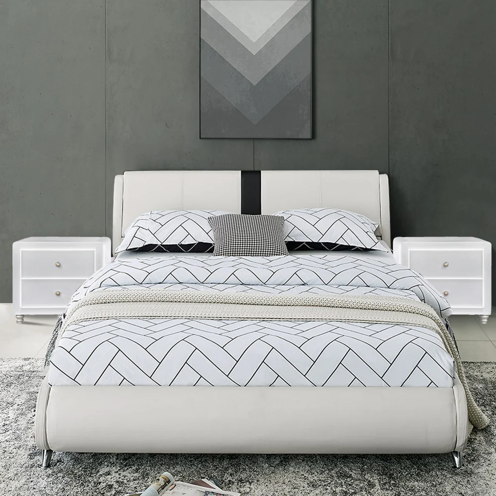 White Platform Queen Bed With Two Nightstands By Homeroots - 397017 - Image 9