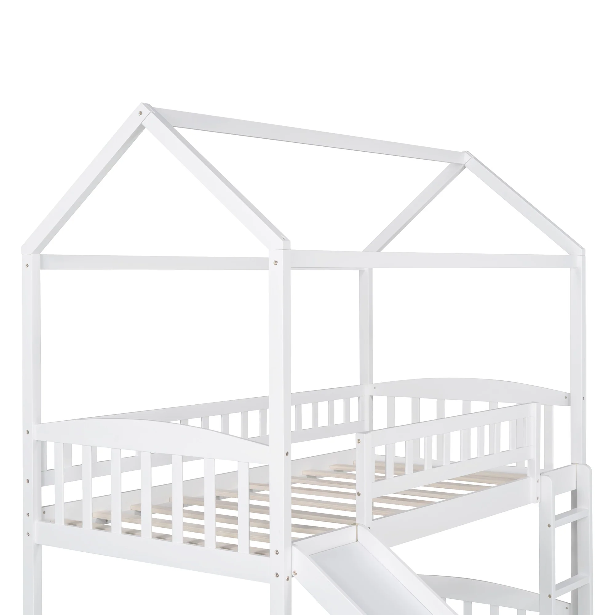White Playhouse Frame Full Over Full Perpendicular Bunk Bed With Slide By Homeroots - Image 9