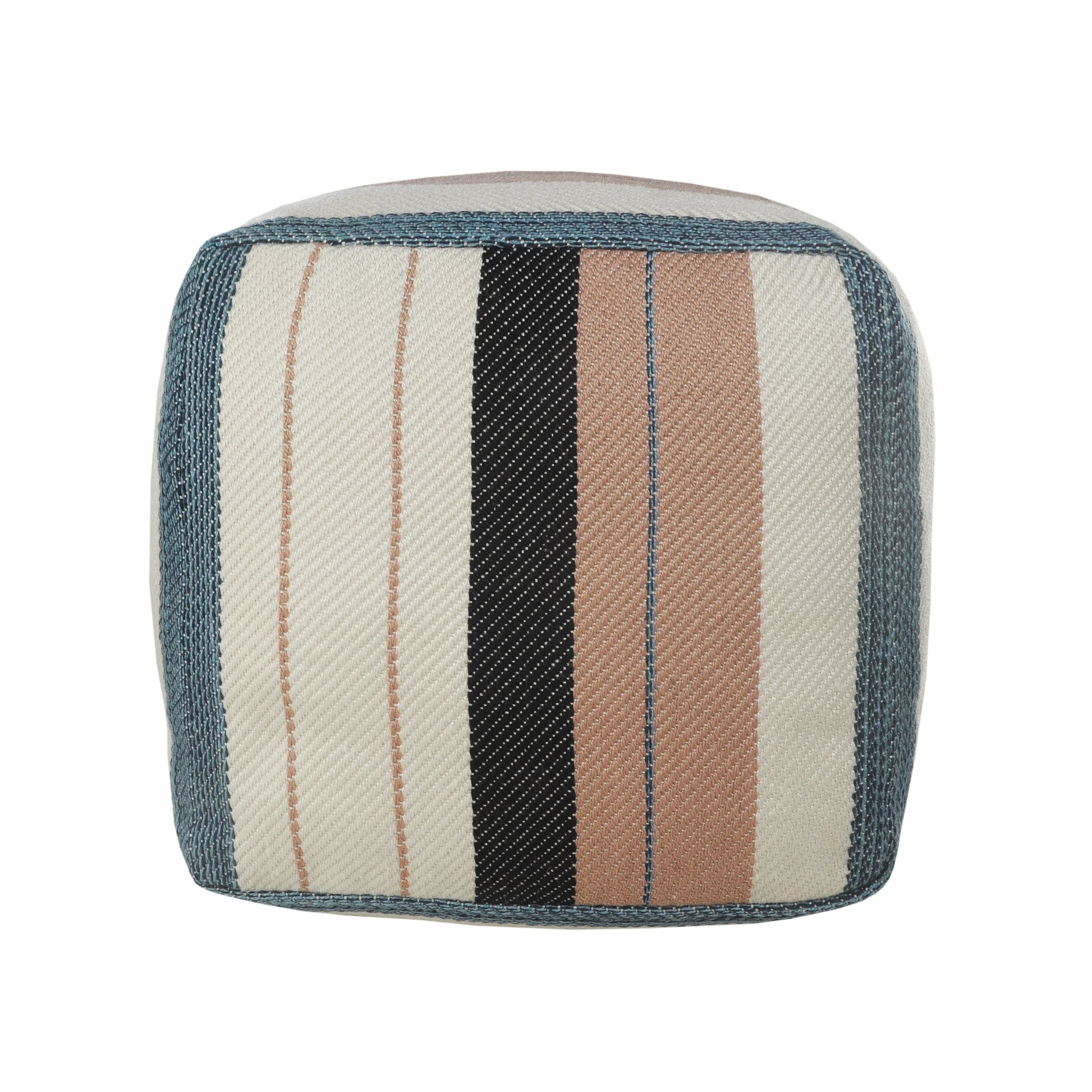 White Polyester Striped Indoor Outdoor Pouf Ottoman By Homeroots - Image 2