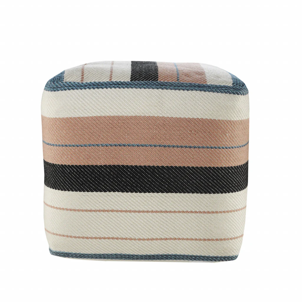 White Polyester Striped Indoor Outdoor Pouf Ottoman By Homeroots - Image 3