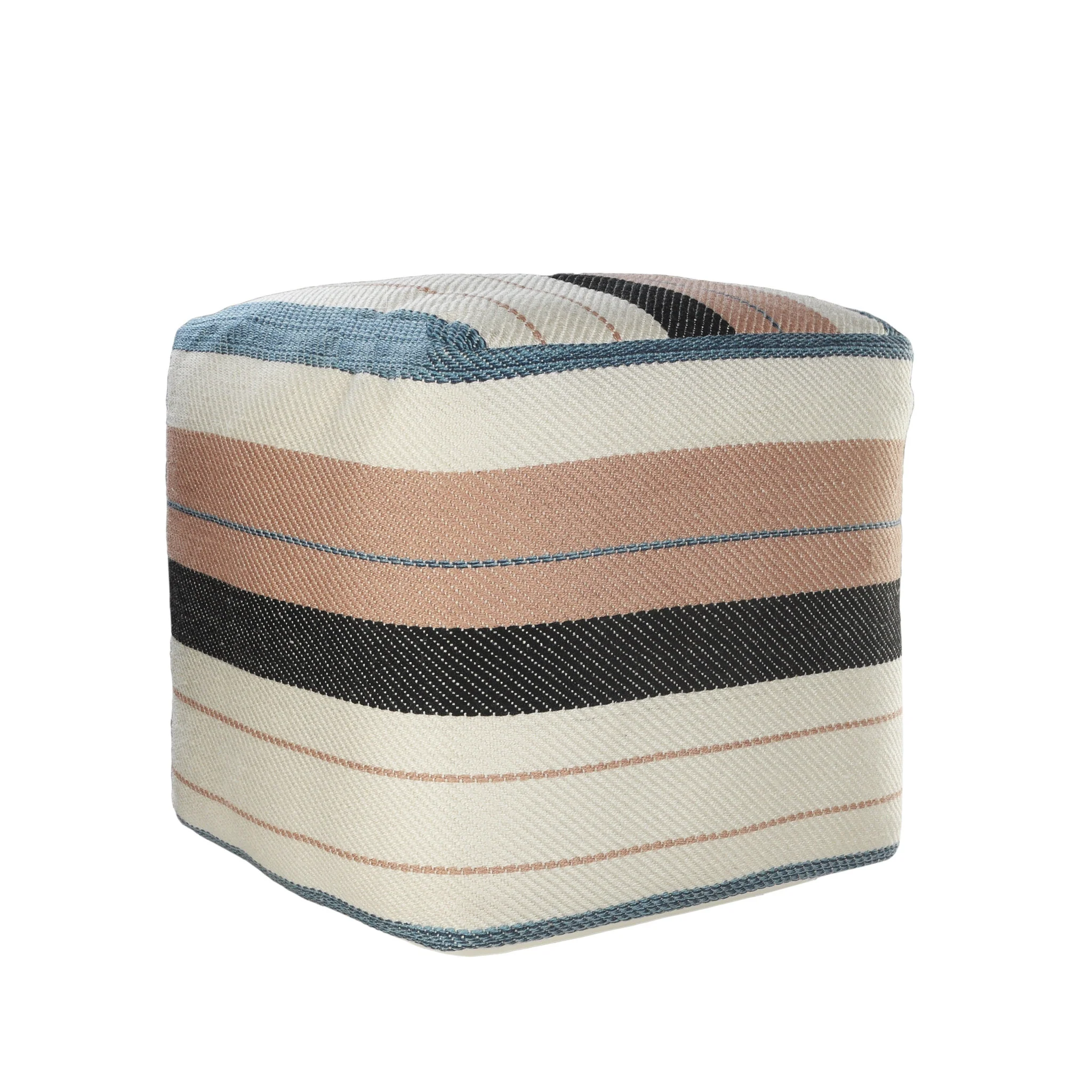 White Polyester Striped Indoor Outdoor Pouf Ottoman By Homeroots - Image 5