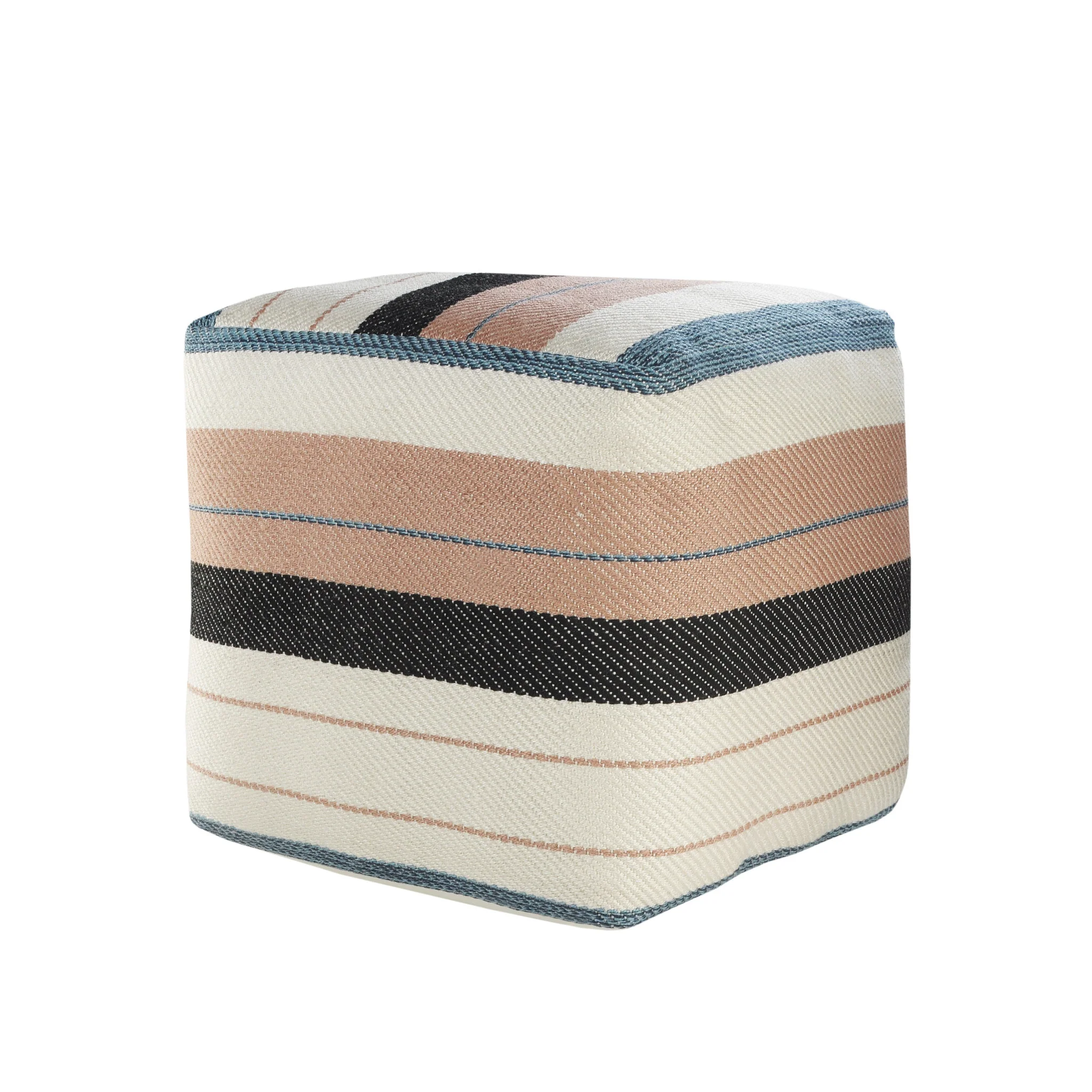 White Polyester Striped Indoor Outdoor Pouf Ottoman By Homeroots - Image 6