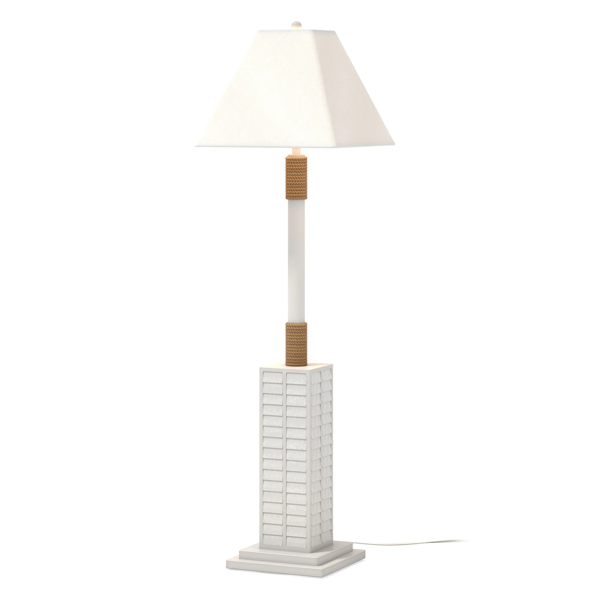 White Polyresin Floor Lamp With White Linen Shade By Homeroots - Image 2