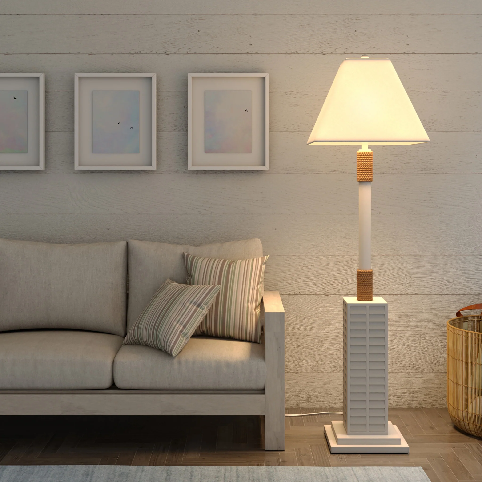 White Polyresin Floor Lamp With White Linen Shade By Homeroots - Image 7