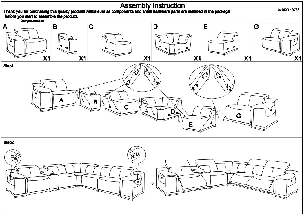 White Power Reclining 6 PC Sectional By Homeroots - Image 5