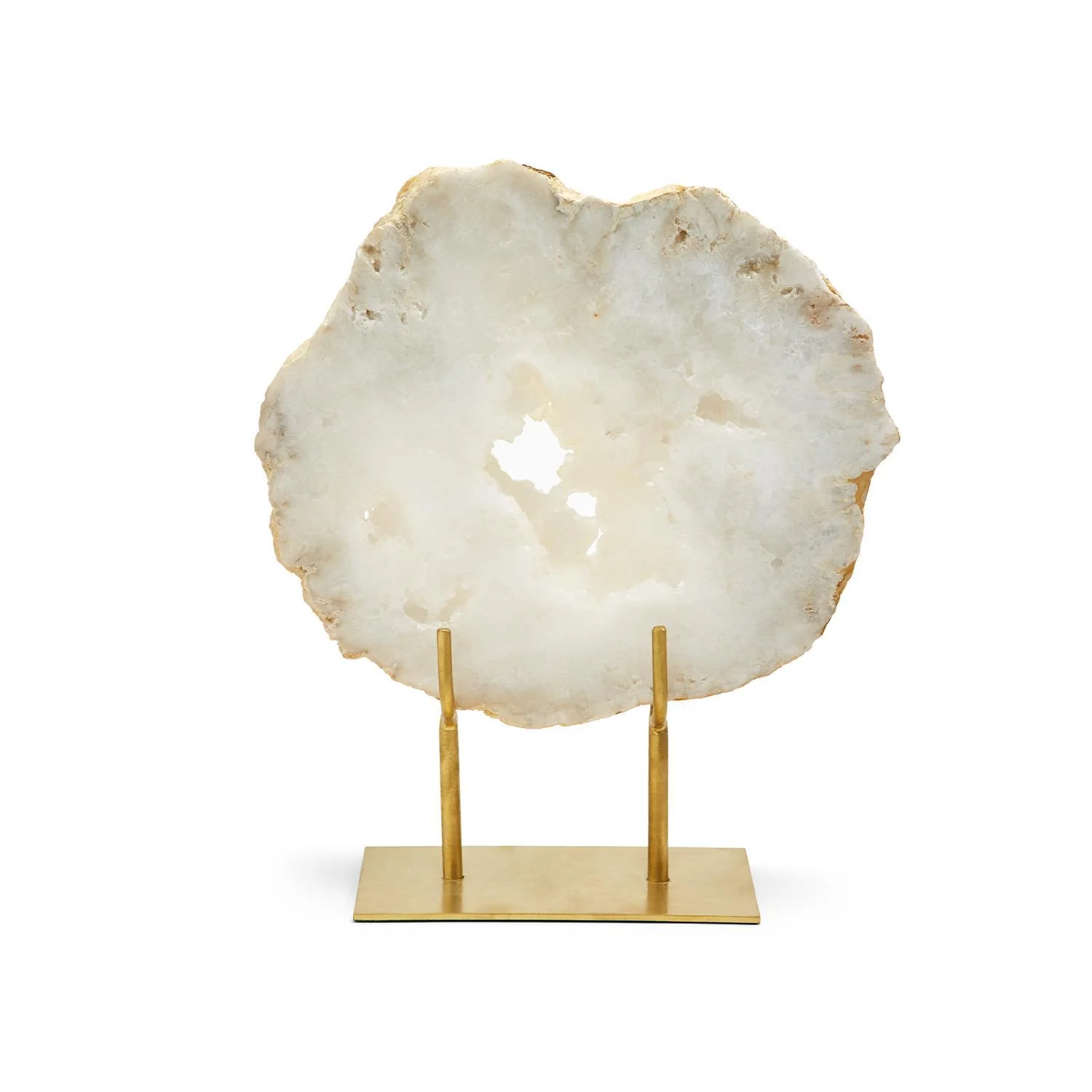 White Quartz Geode Slab On Gold Stand By Tozai Home - Image 2