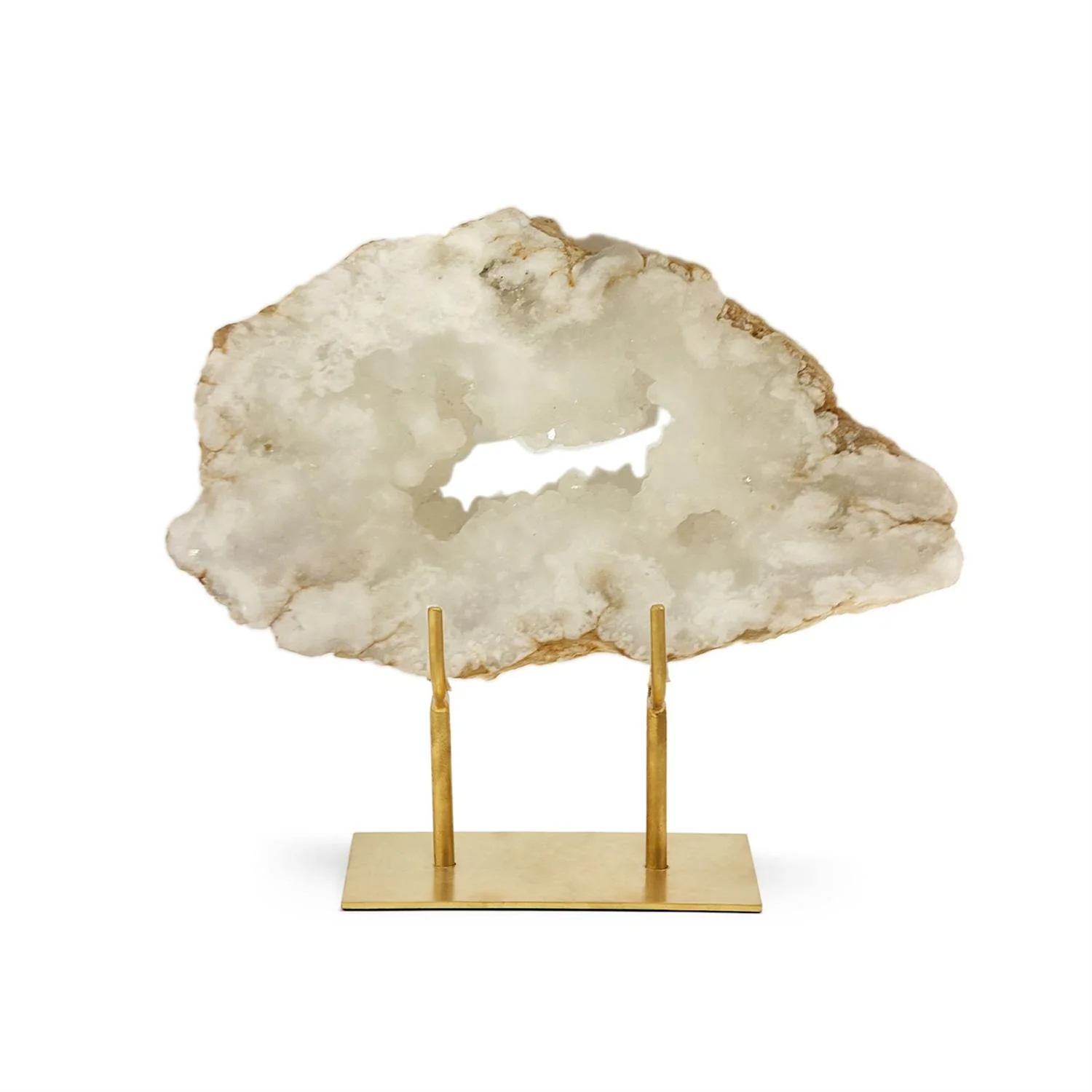 White Quartz Geode Slab On Gold Stand By Tozai Home - Image 3