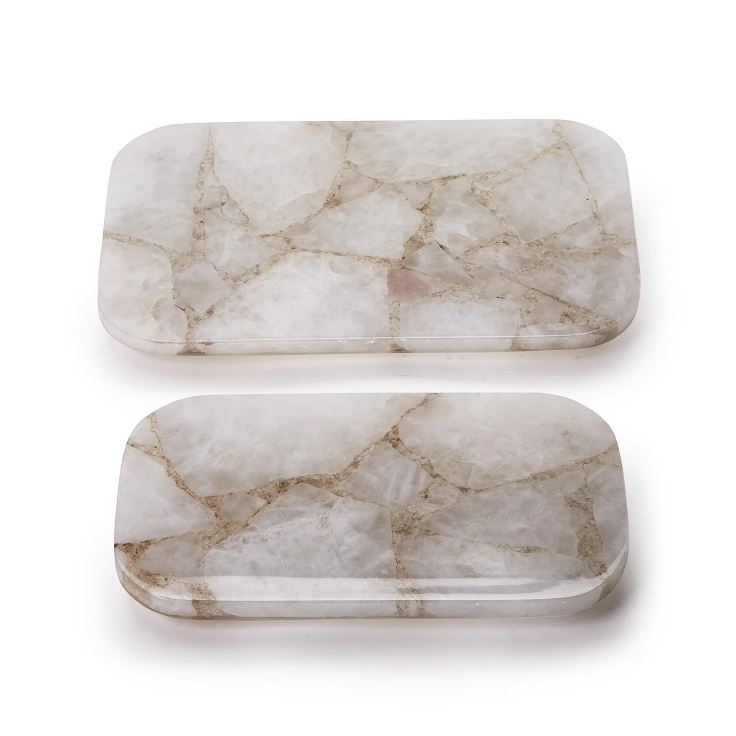White Quartz Round Edge w Silver Feet Tray Set Of 4 By Tozai Home - Image 3