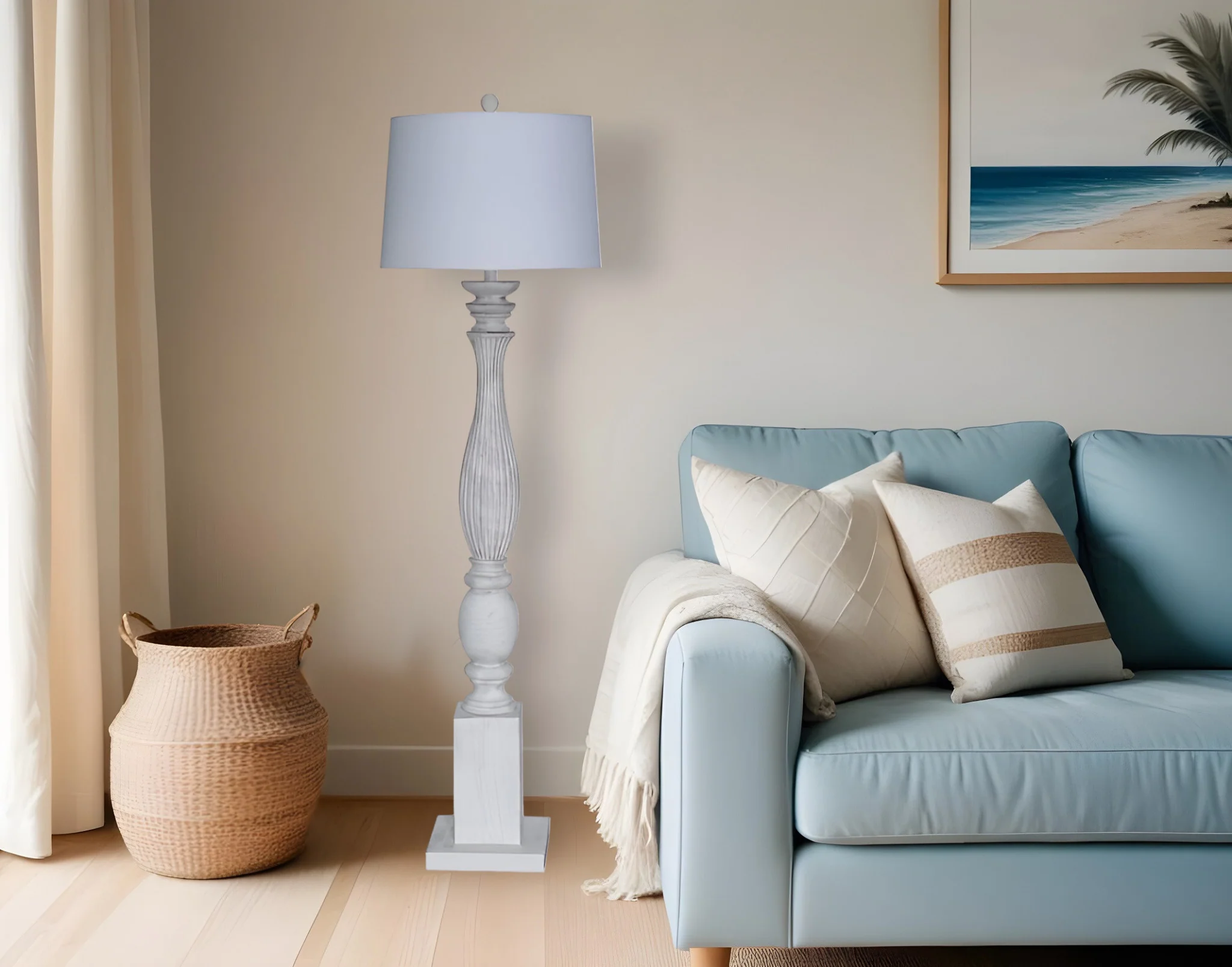White Resin Floor Lamp With White Fabric Drum Shade By Homeroots - Image 3