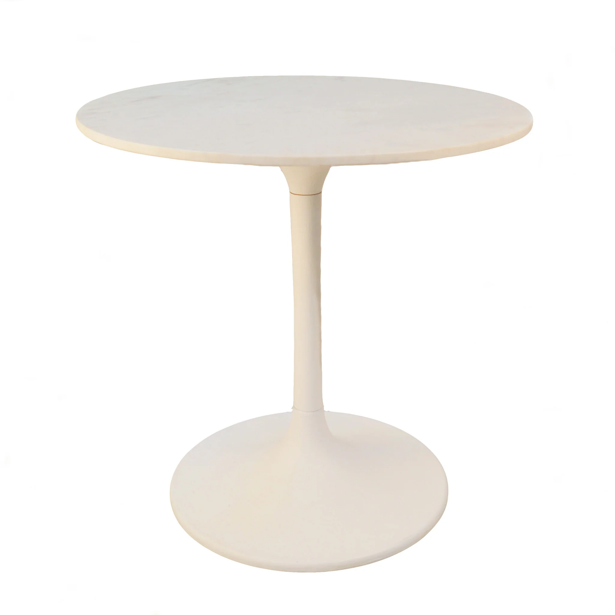 White Rounded Marble And Iron Pedestal Base Dining Table By Homeroots - Image 2