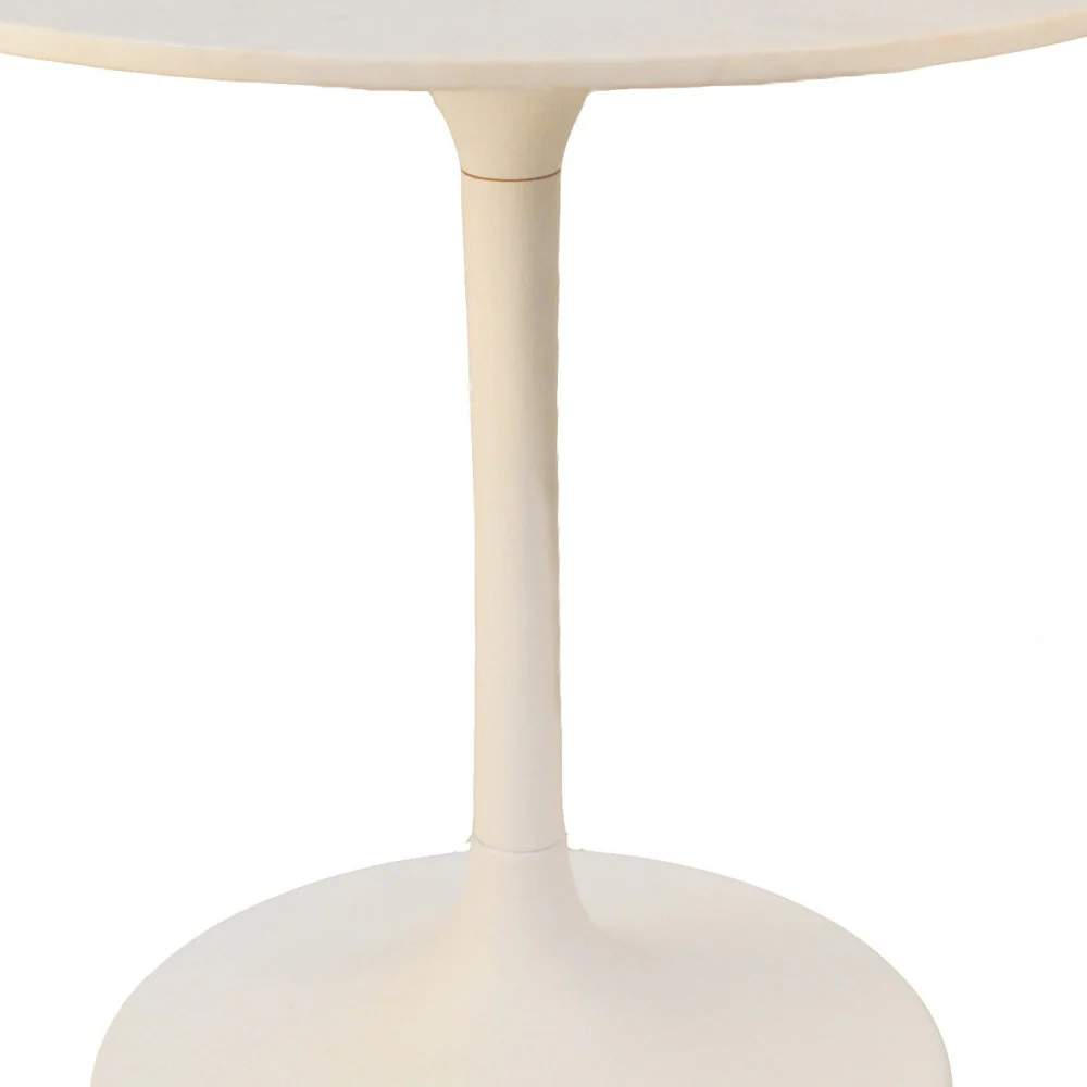 White Rounded Marble And Iron Pedestal Base Dining Table By Homeroots - Image 3