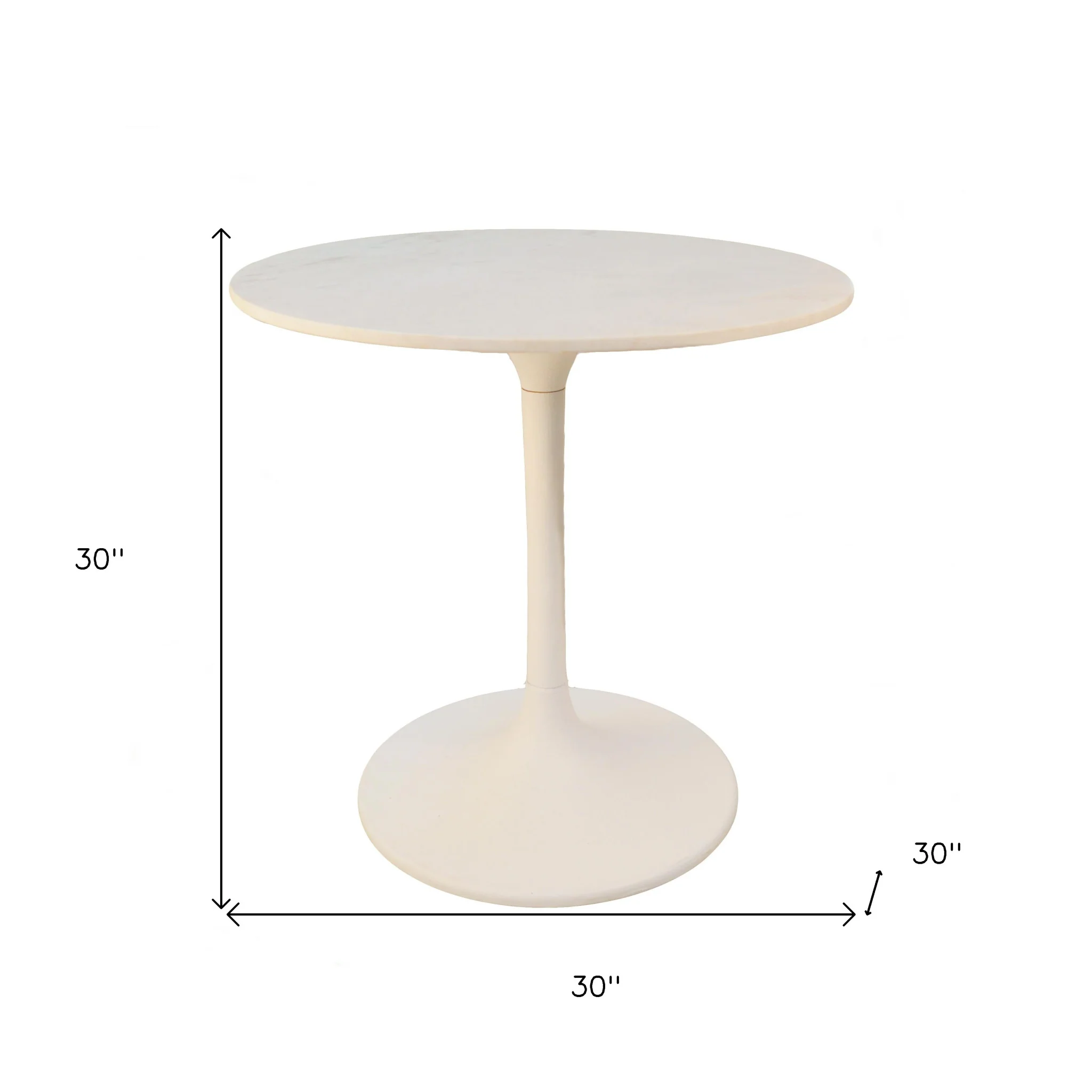 White Rounded Marble And Iron Pedestal Base Dining Table By Homeroots - Image 4