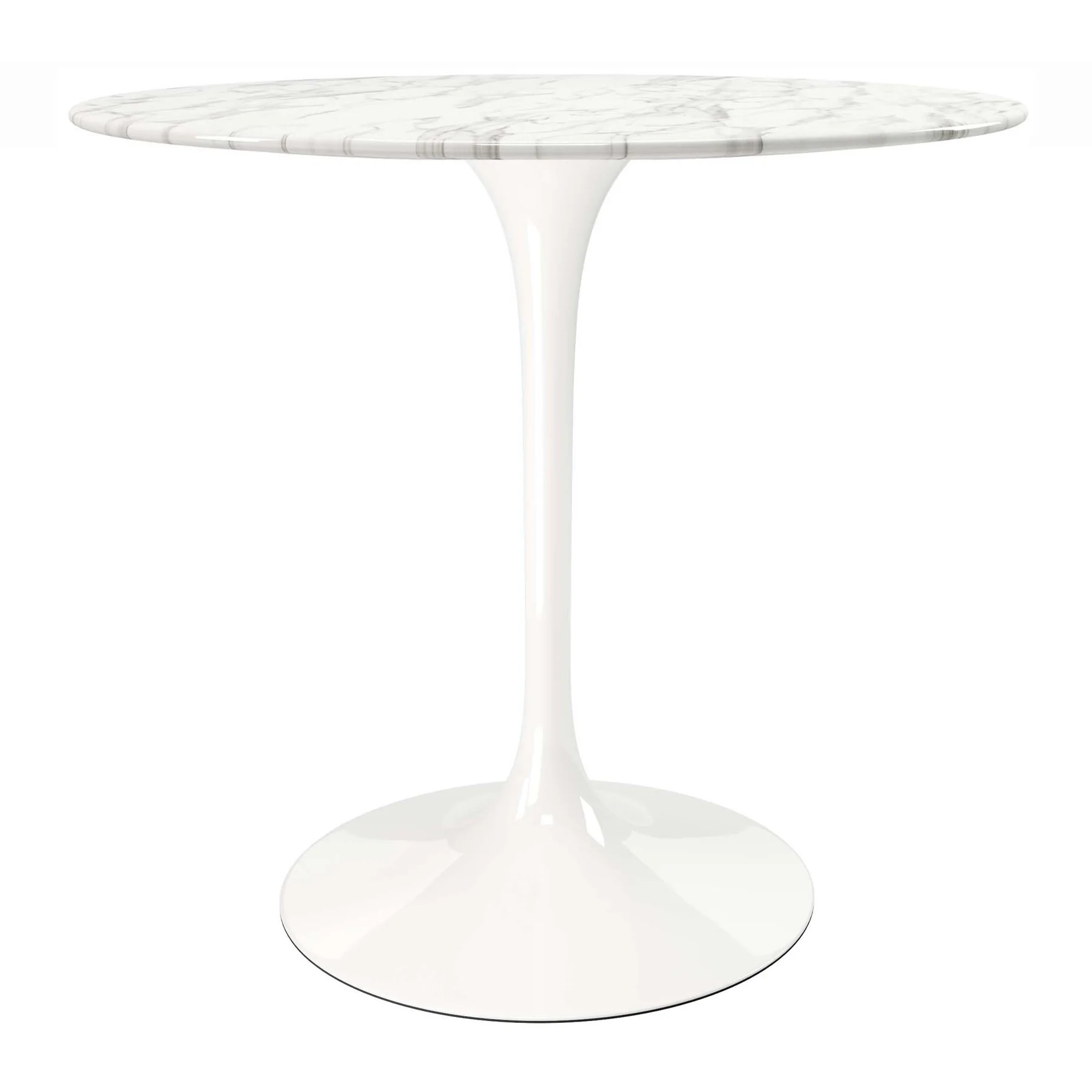 White Rounded Marble And Metal Pedestal Base Dining Table By Homeroots - Image 2