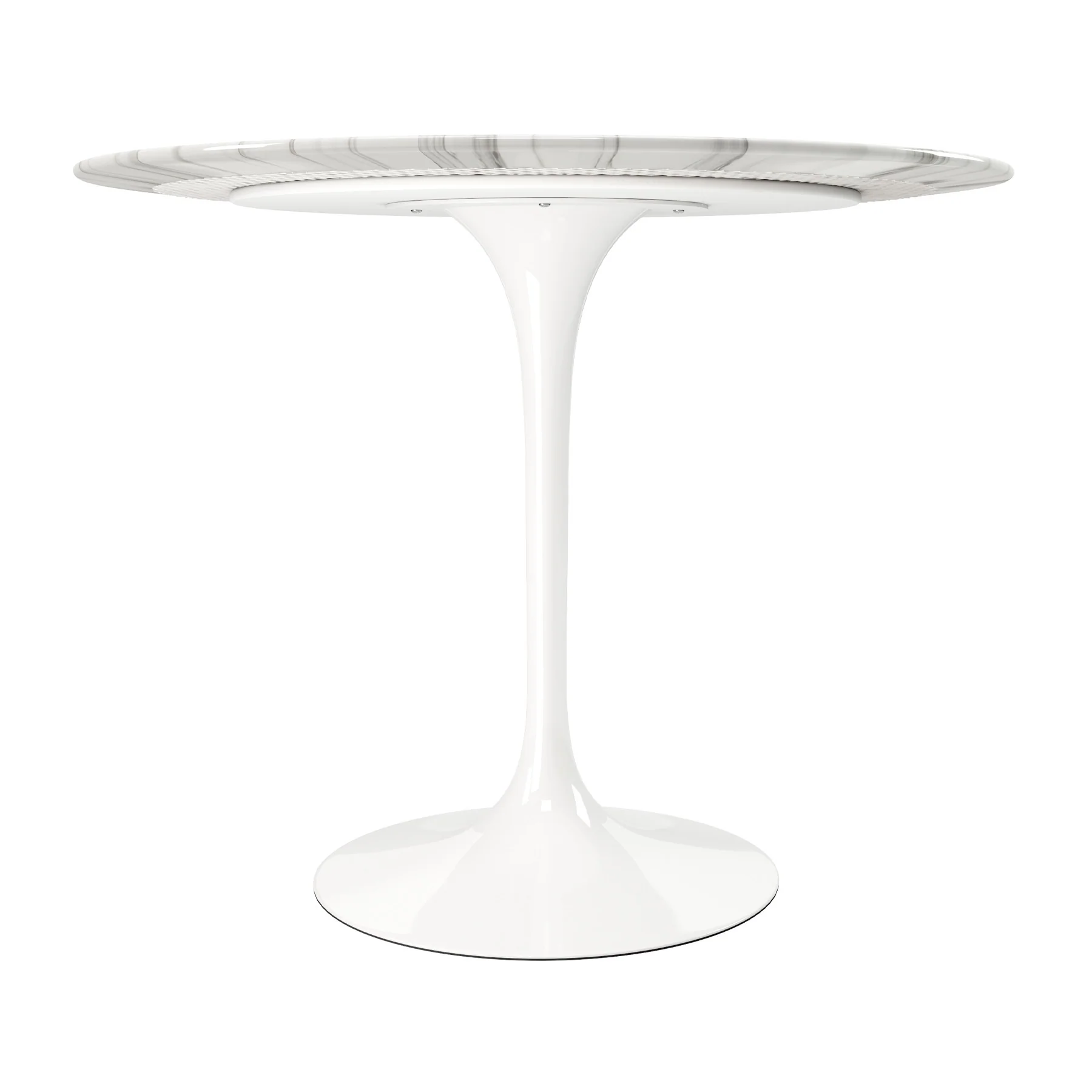 White Rounded Marble And Metal Pedestal Base Dining Table By Homeroots - Image 3