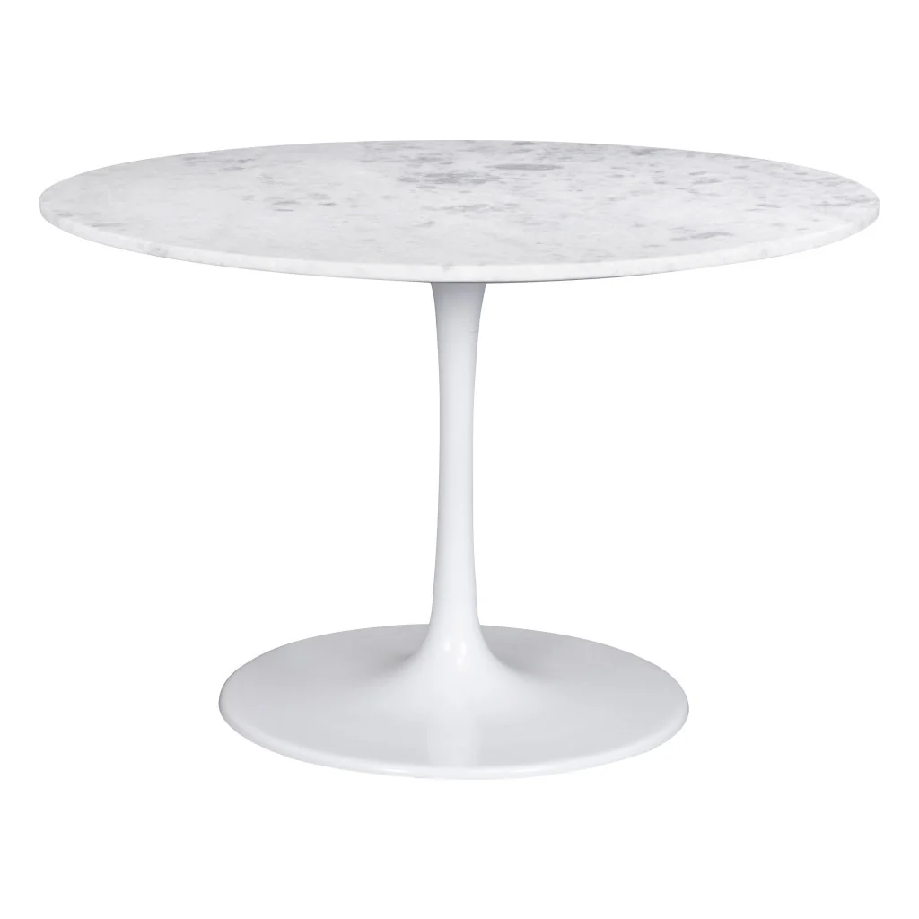 White Rounded Marble And Steel Pedestal Base Dining Table By Homeroots - Image 2