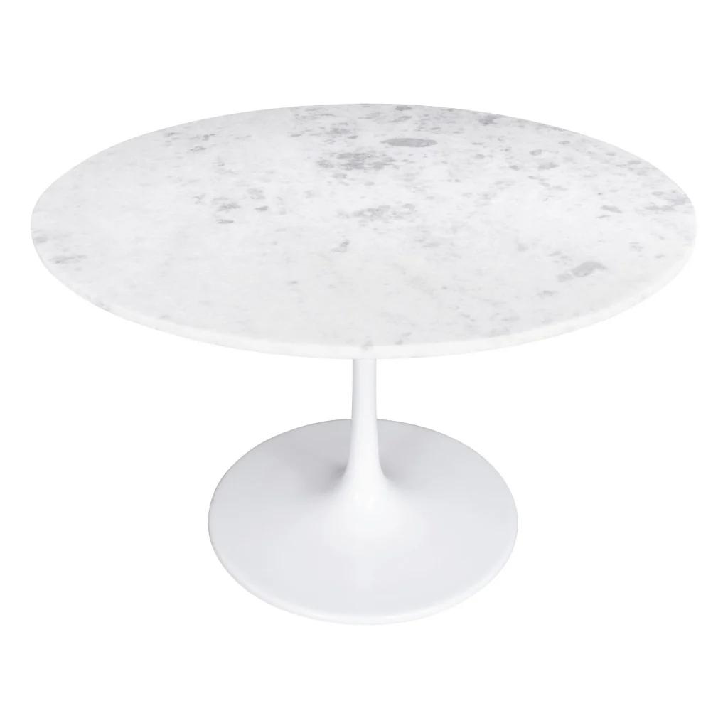 White Rounded Marble And Steel Pedestal Base Dining Table By Homeroots - Image 4