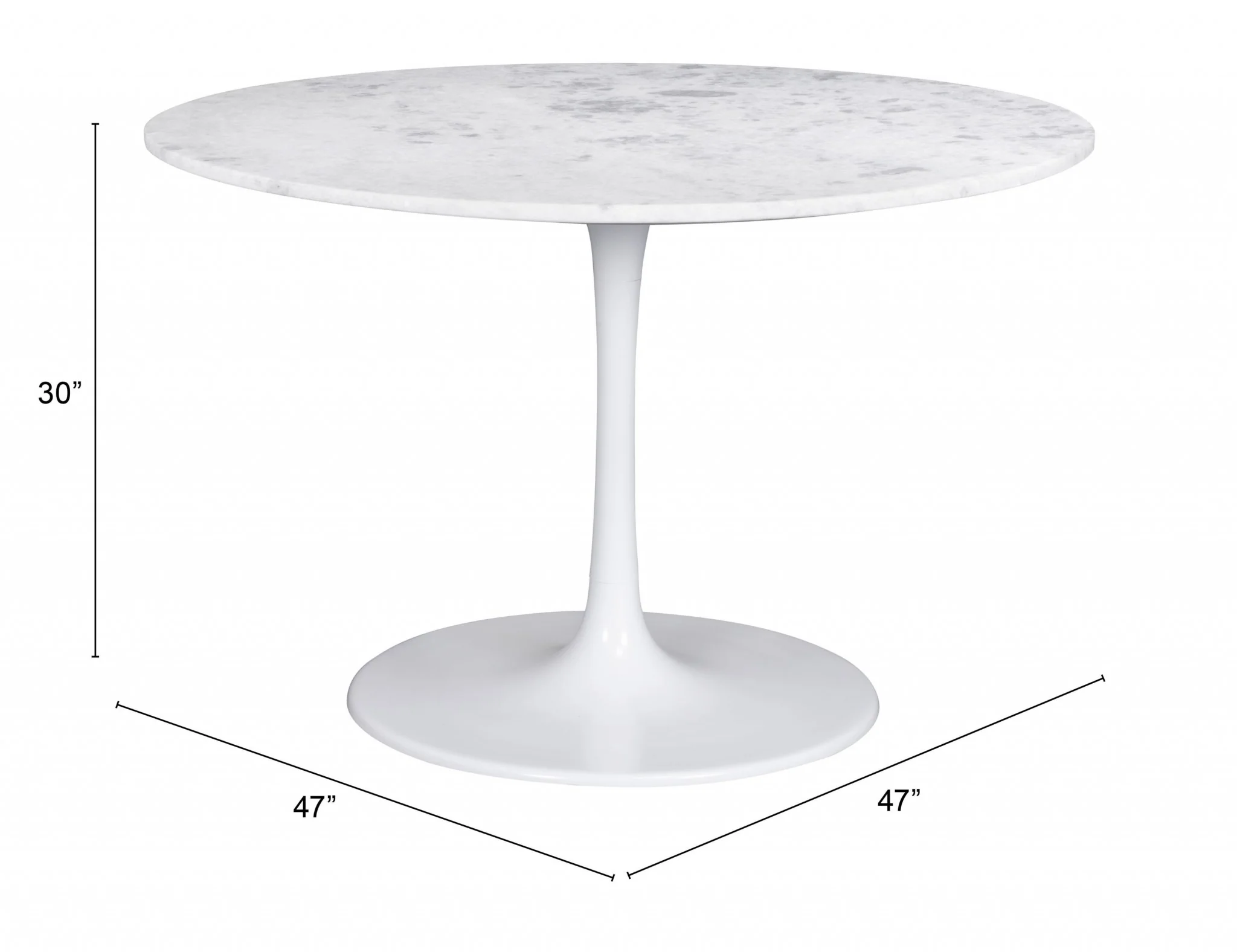 White Rounded Marble And Steel Pedestal Base Dining Table By Homeroots - Image 5