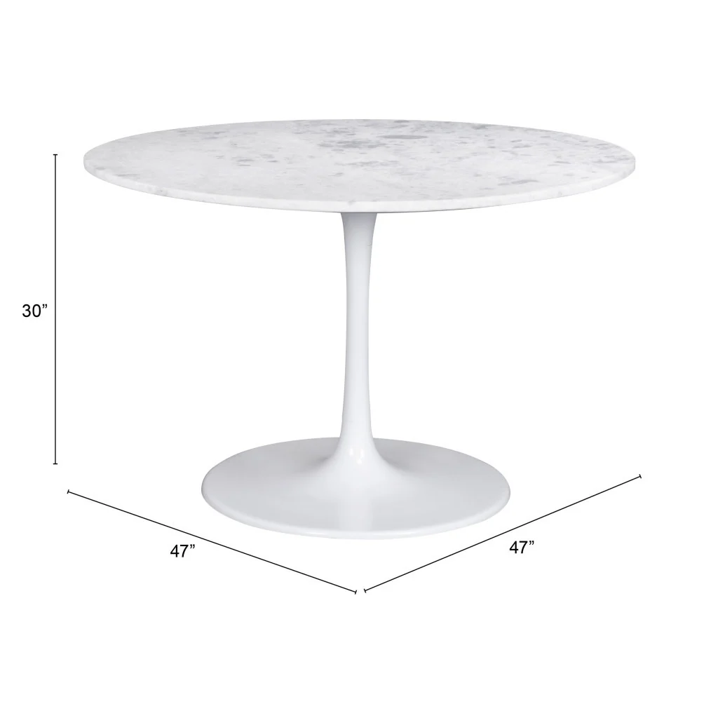 White Rounded Marble And Steel Pedestal Base Dining Table By Homeroots - Image 6