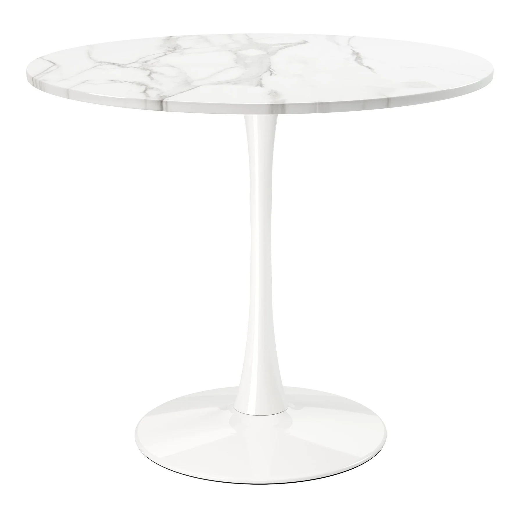 White Rounded Metal Pedestal Base Dining Table By Homeroots - Image 2