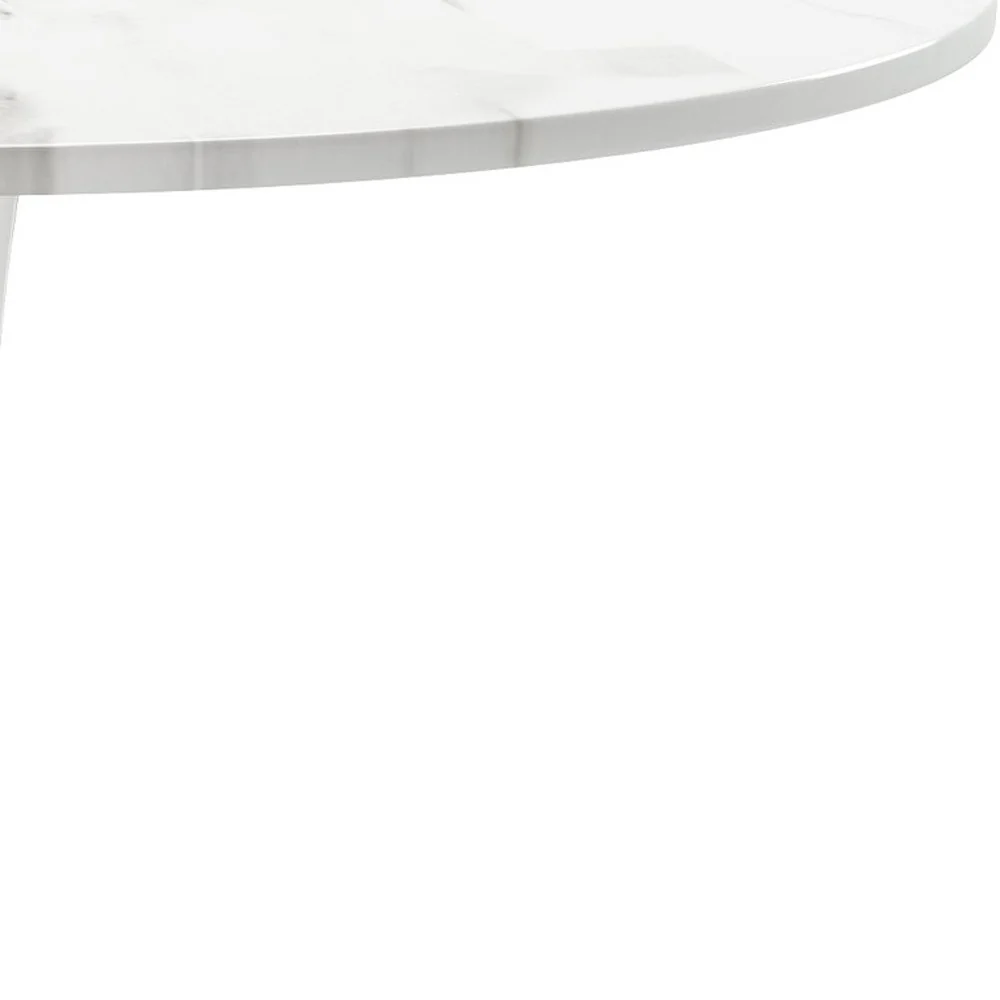 White Rounded Metal Pedestal Base Dining Table By Homeroots - Image 7