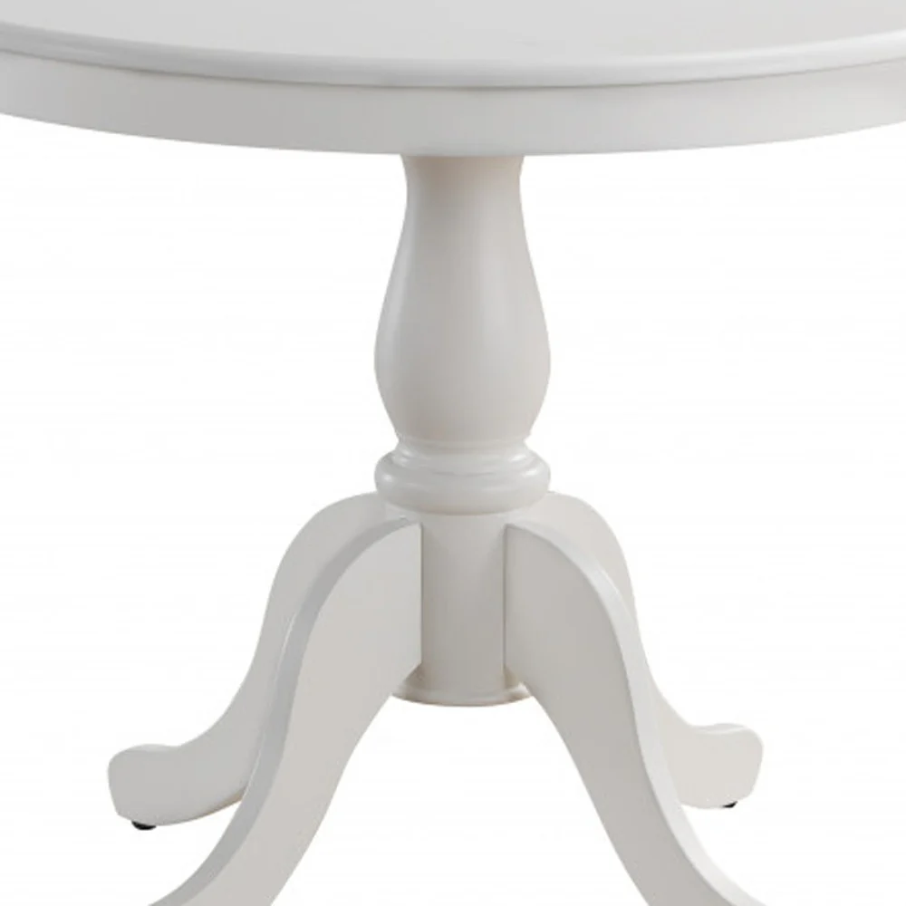 White Rounded Solid Manufactured Wood And Solid Wood Pedestal Base Dining Table By Homeroots - Image 3