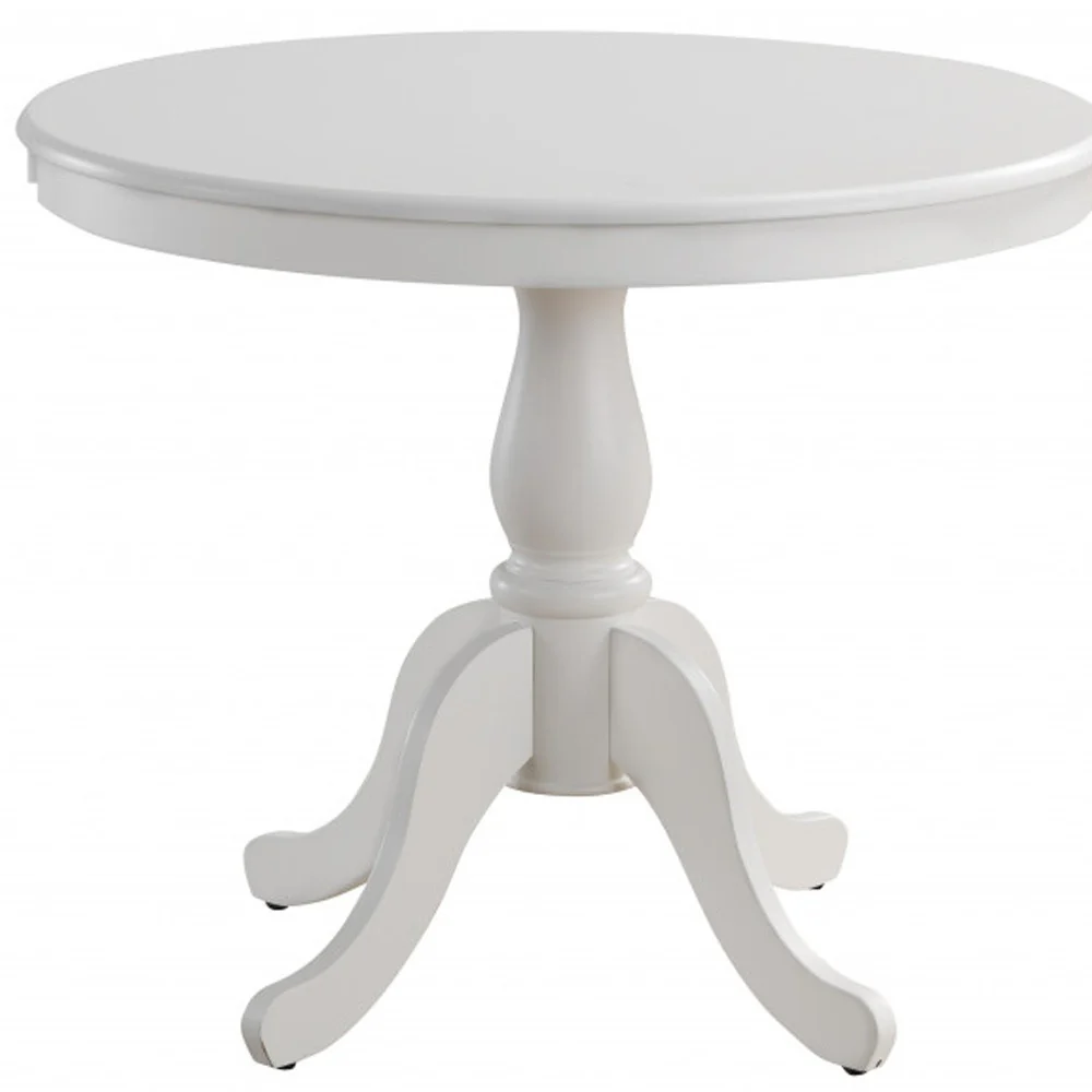 White Rounded Solid Manufactured Wood And Solid Wood Pedestal Base Dining Table By Homeroots - Image 4