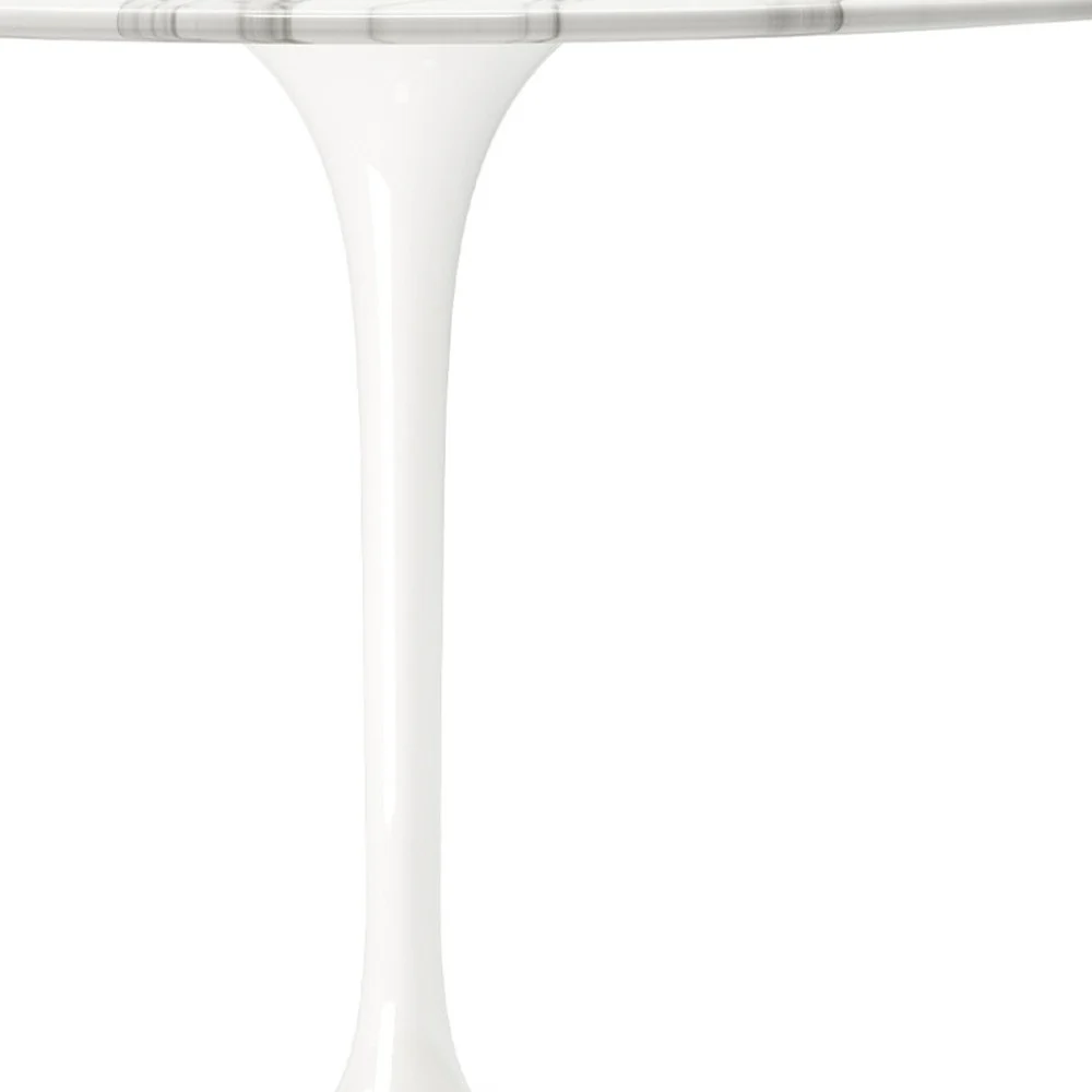 White Rounded Stone And Metal Pedestal Base Dining Table By Homeroots - Image 8