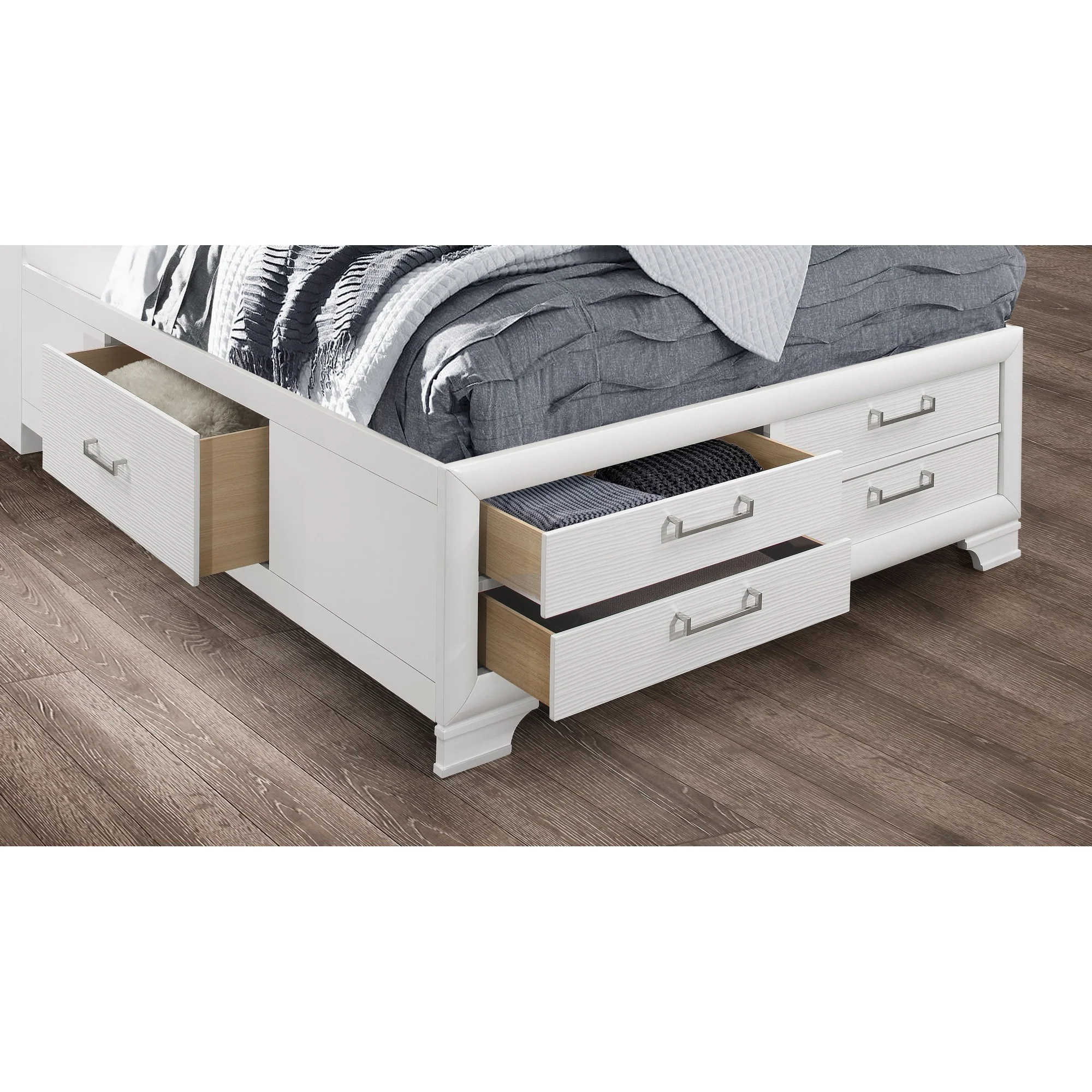 White Rubberwood Full Bed With Bookshelves Headboard Led Lightning 6 Drawers By Homeroots - Image 4
