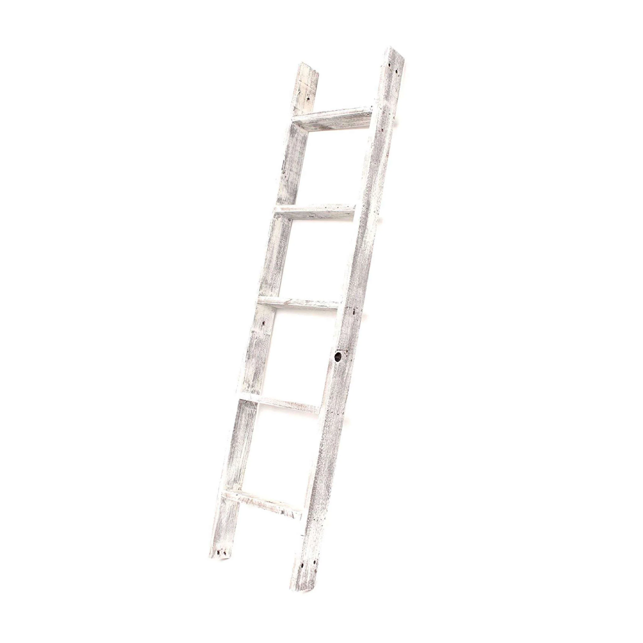 White Rustic Four Step Wood Ladder Shelf By Homeroots - Image 2