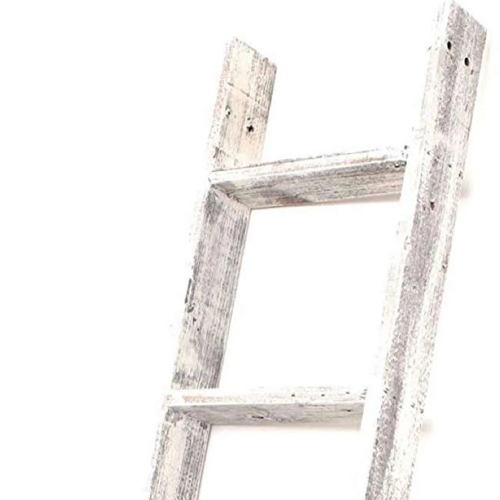 White Rustic Four Step Wood Ladder Shelf By Homeroots - Image 3