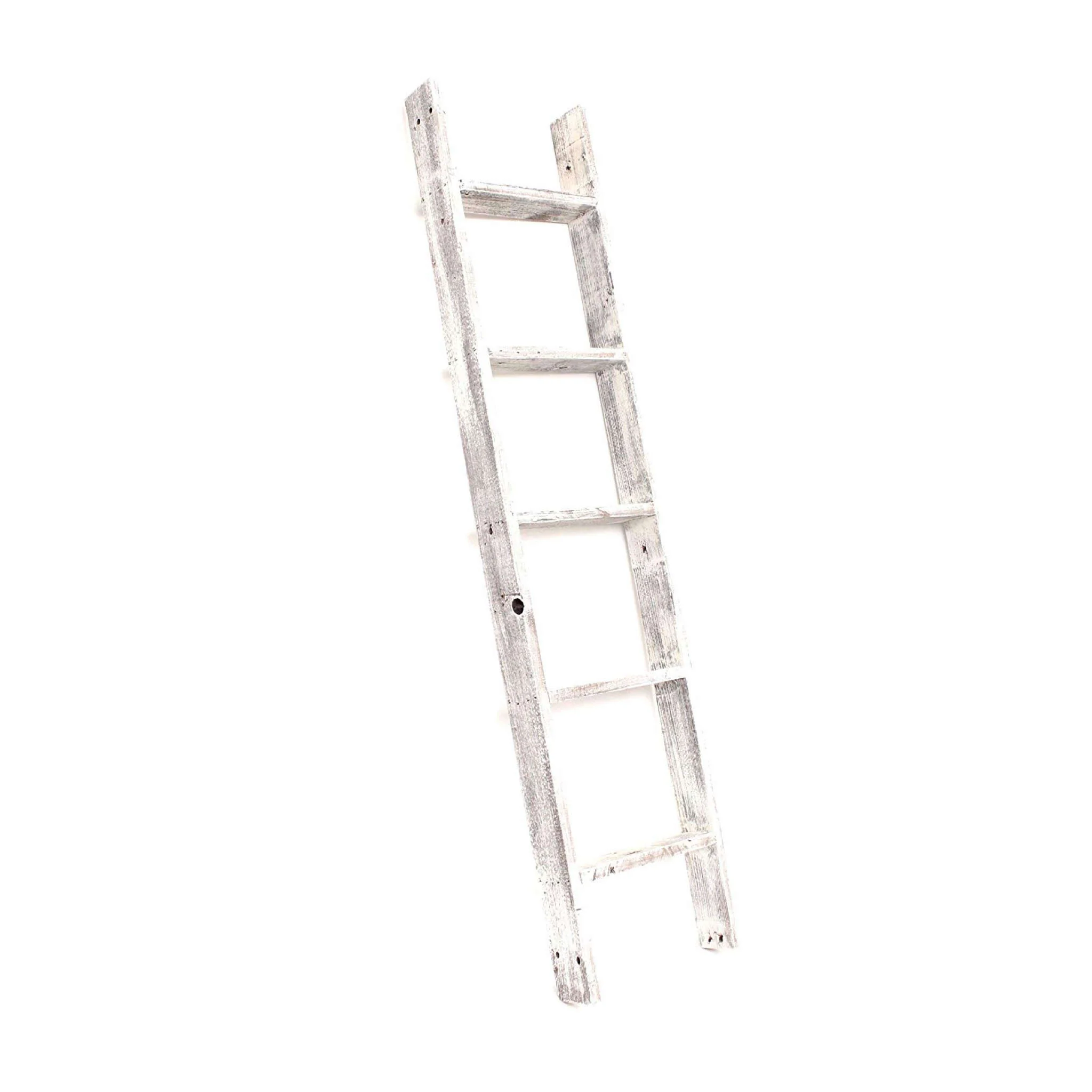 White Rustic Four Step Wood Ladder Shelf By Homeroots - Image 4