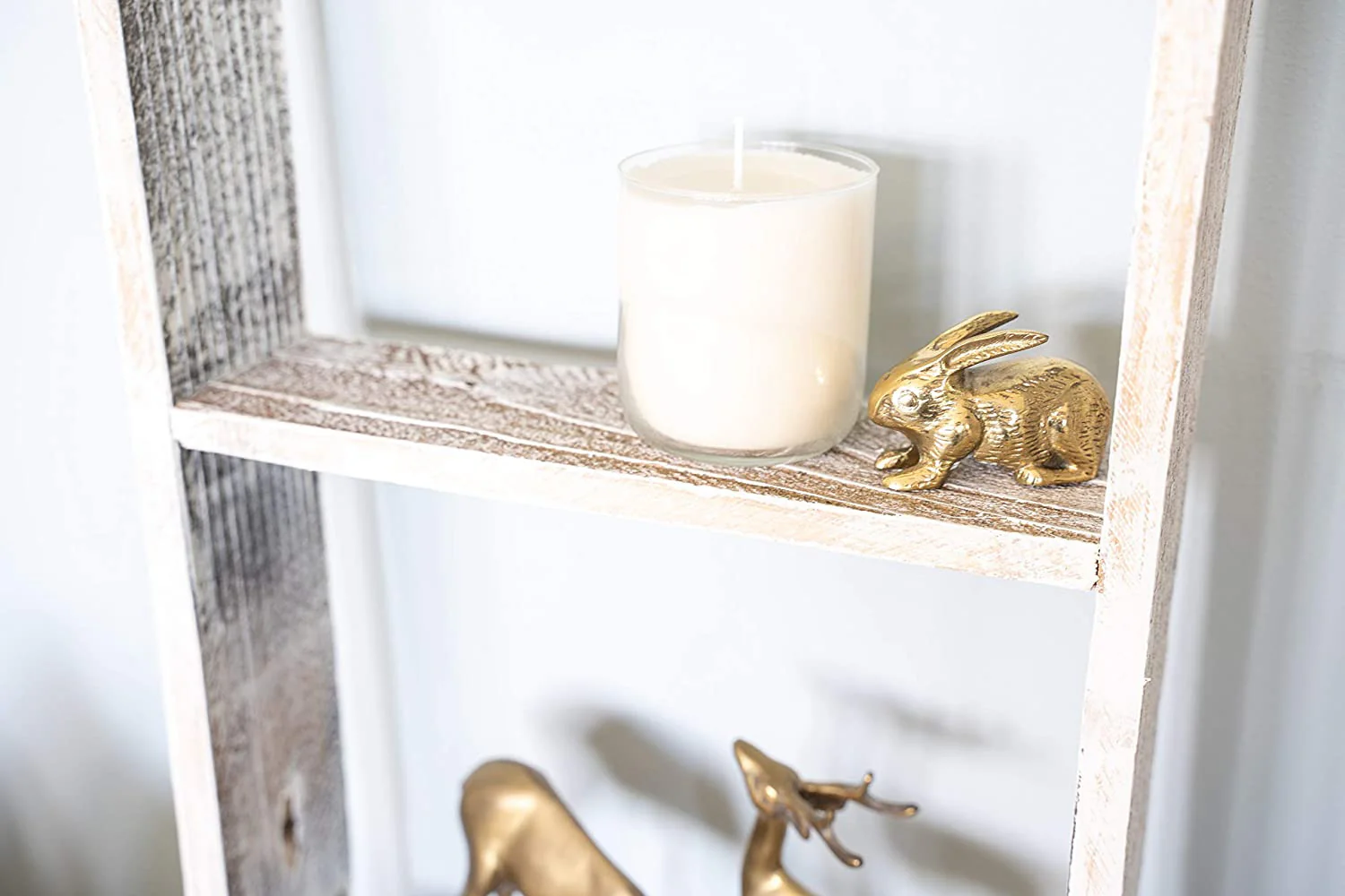 White Rustic Four Step Wood Ladder Shelf By Homeroots - Image 6