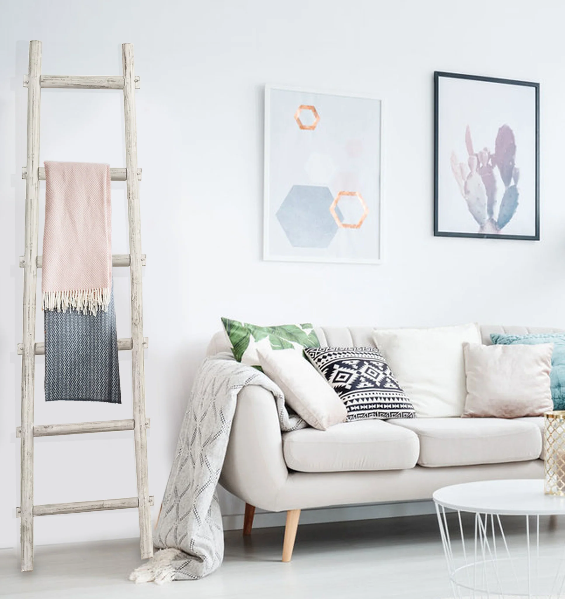 White Rustic Six Step Wood Ladder Shelf By Homeroots - Image 4