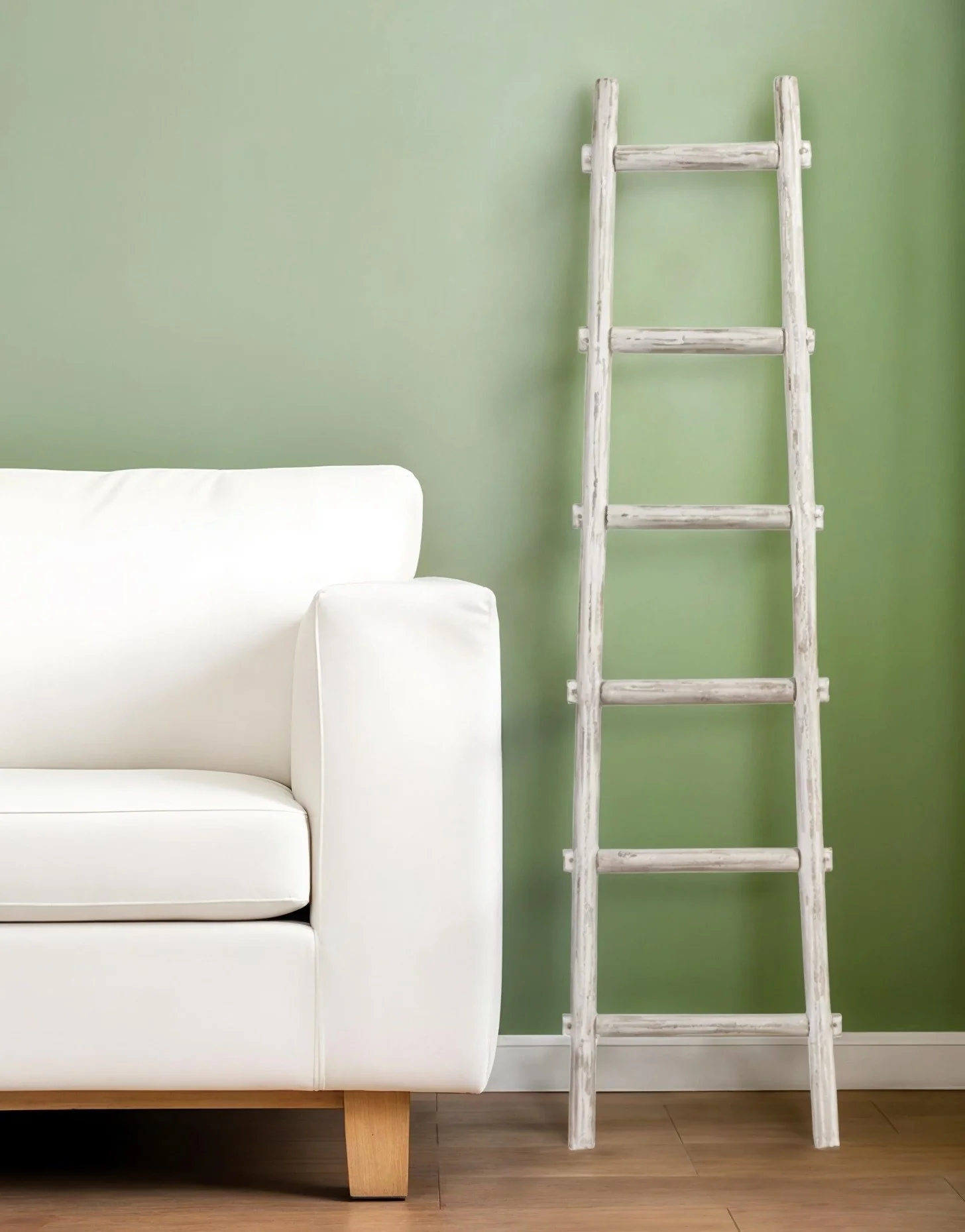 White Rustic Six Step Wood Ladder Shelf By Homeroots - Image 8